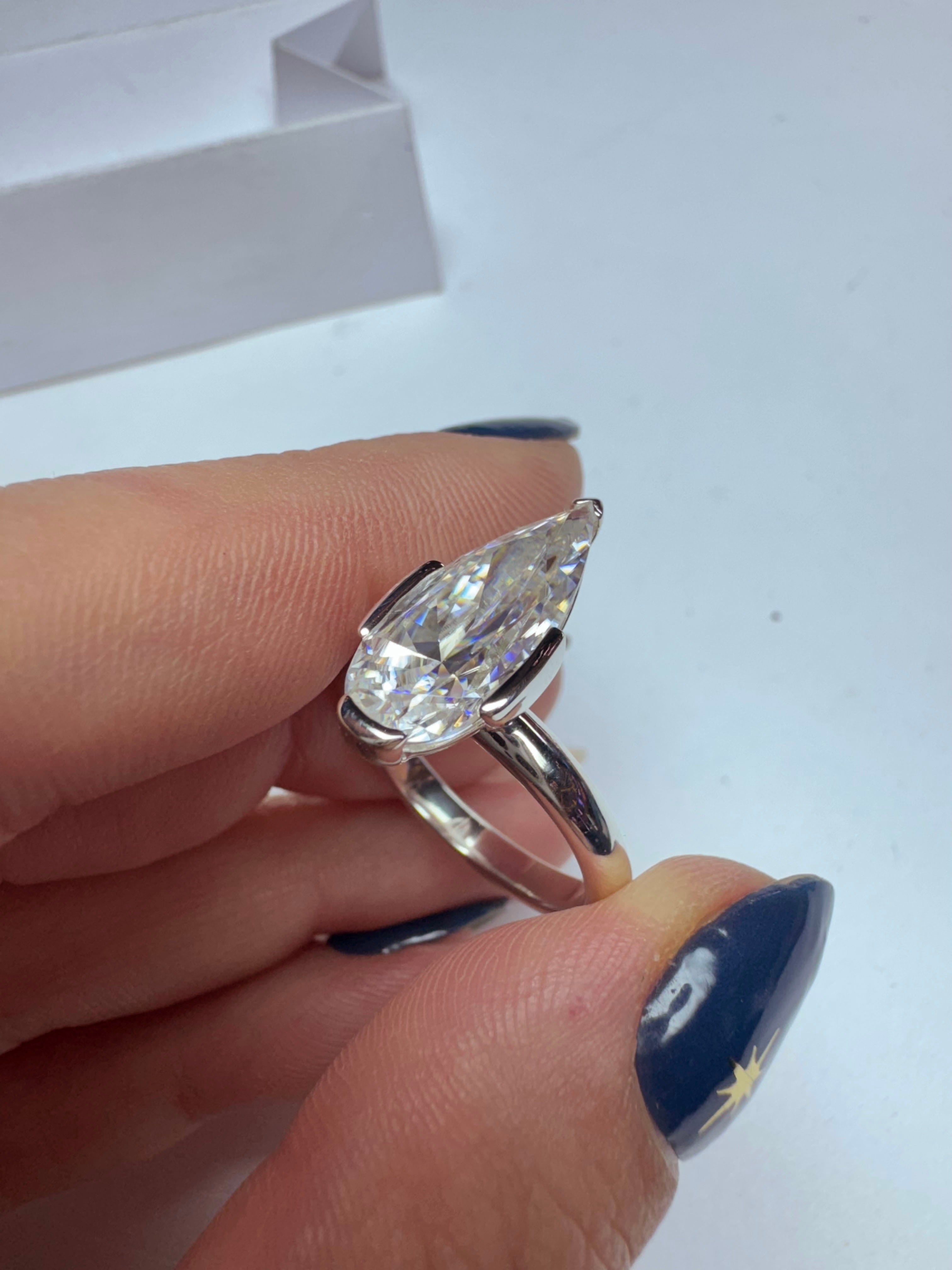 Moissanite Elongated Pear Bezel Prong Ring