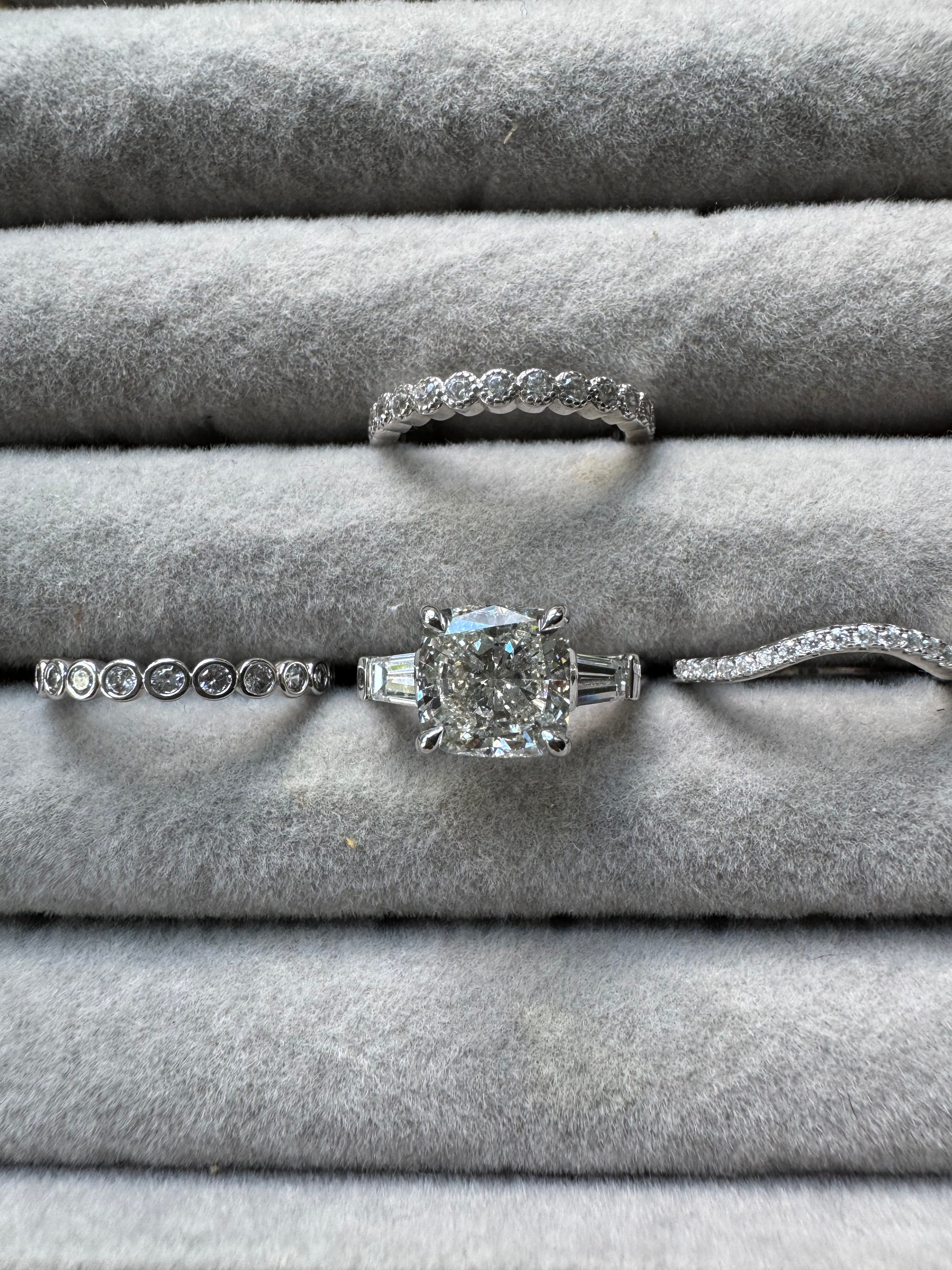 Cushion Cut & Baguette Moissanite Engagement Ring