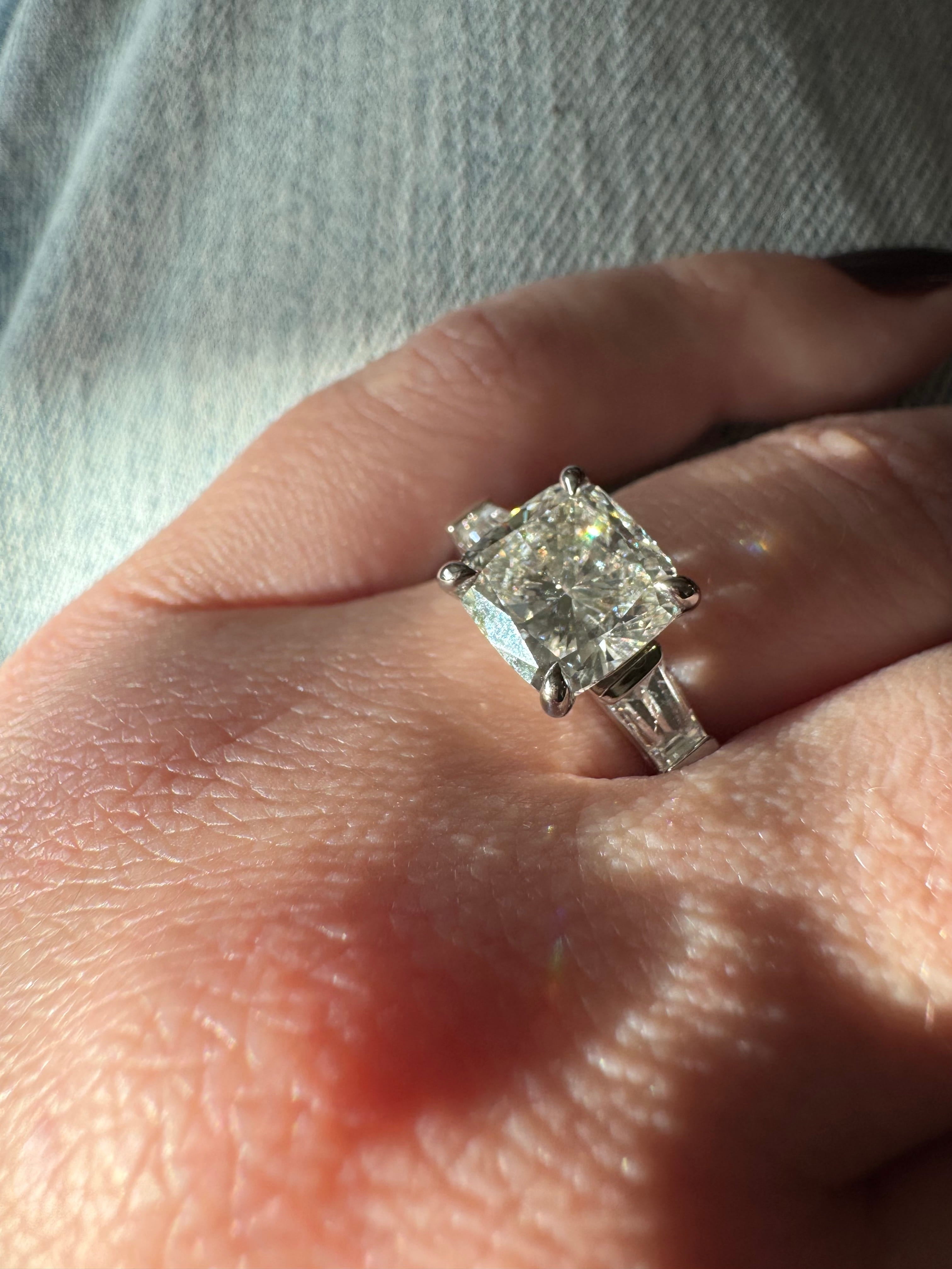 Cushion Cut & Baguette Moissanite Engagement Ring