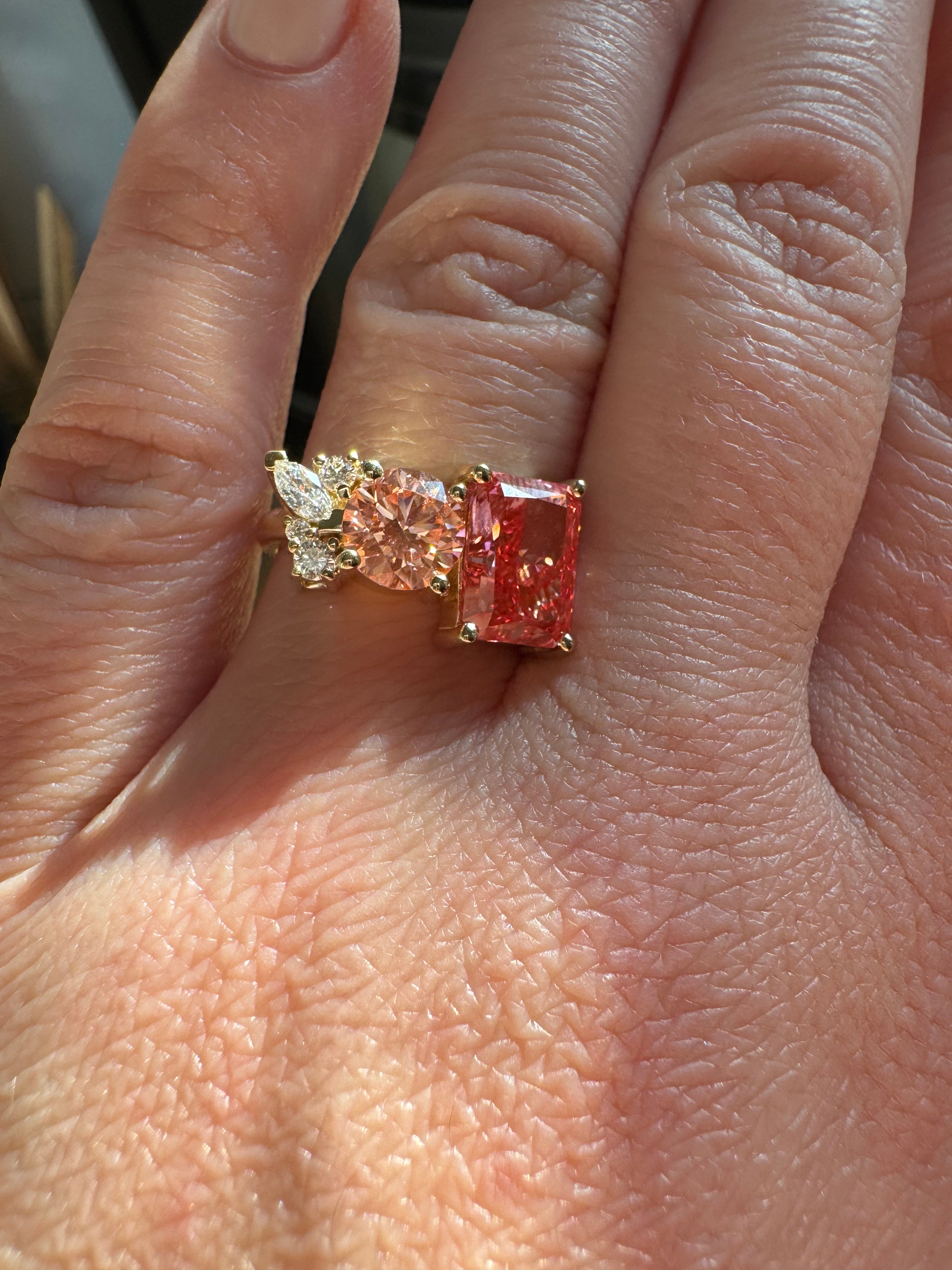 Pink Diamond Moi et Toi Floral Custom Engagement Ring