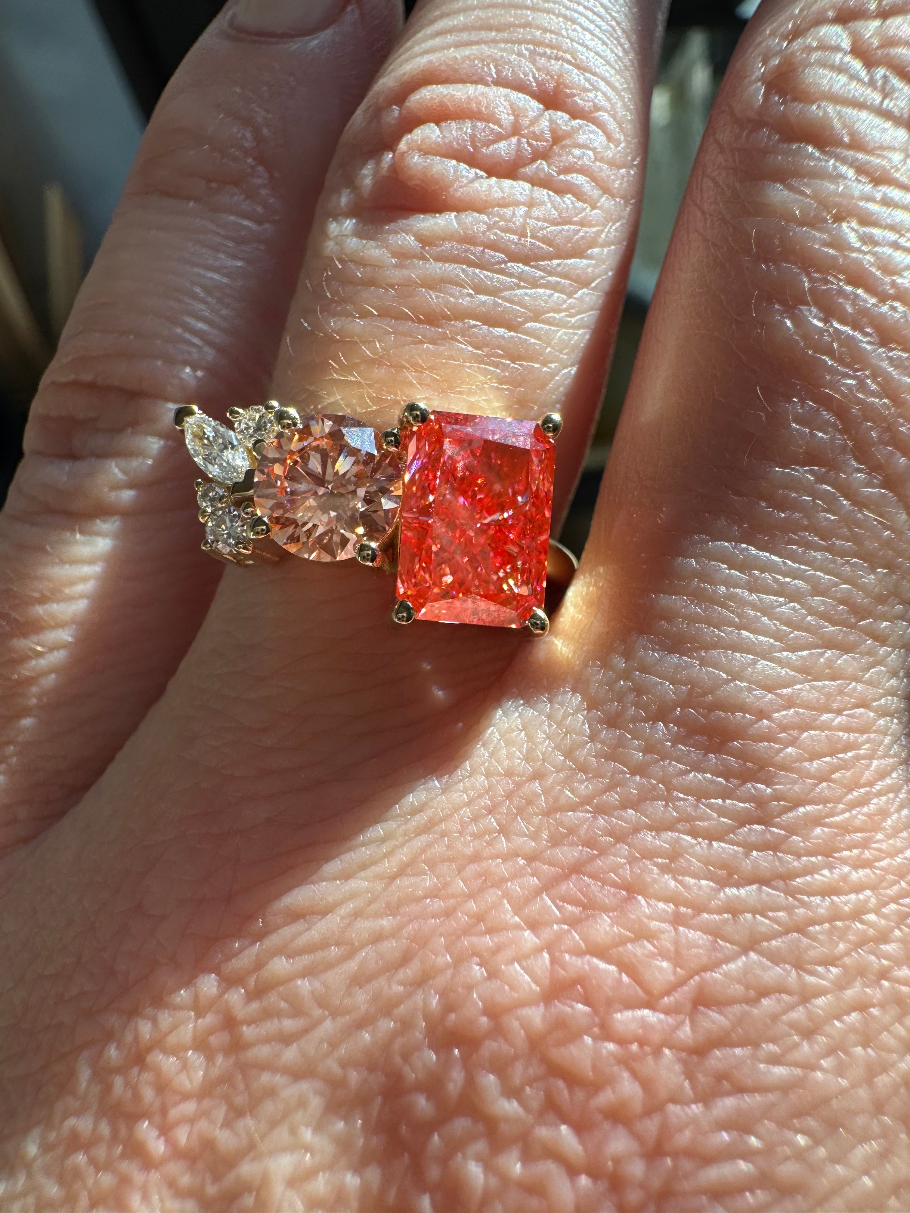 Pink Diamond Moi et Toi Floral Custom Engagement Ring