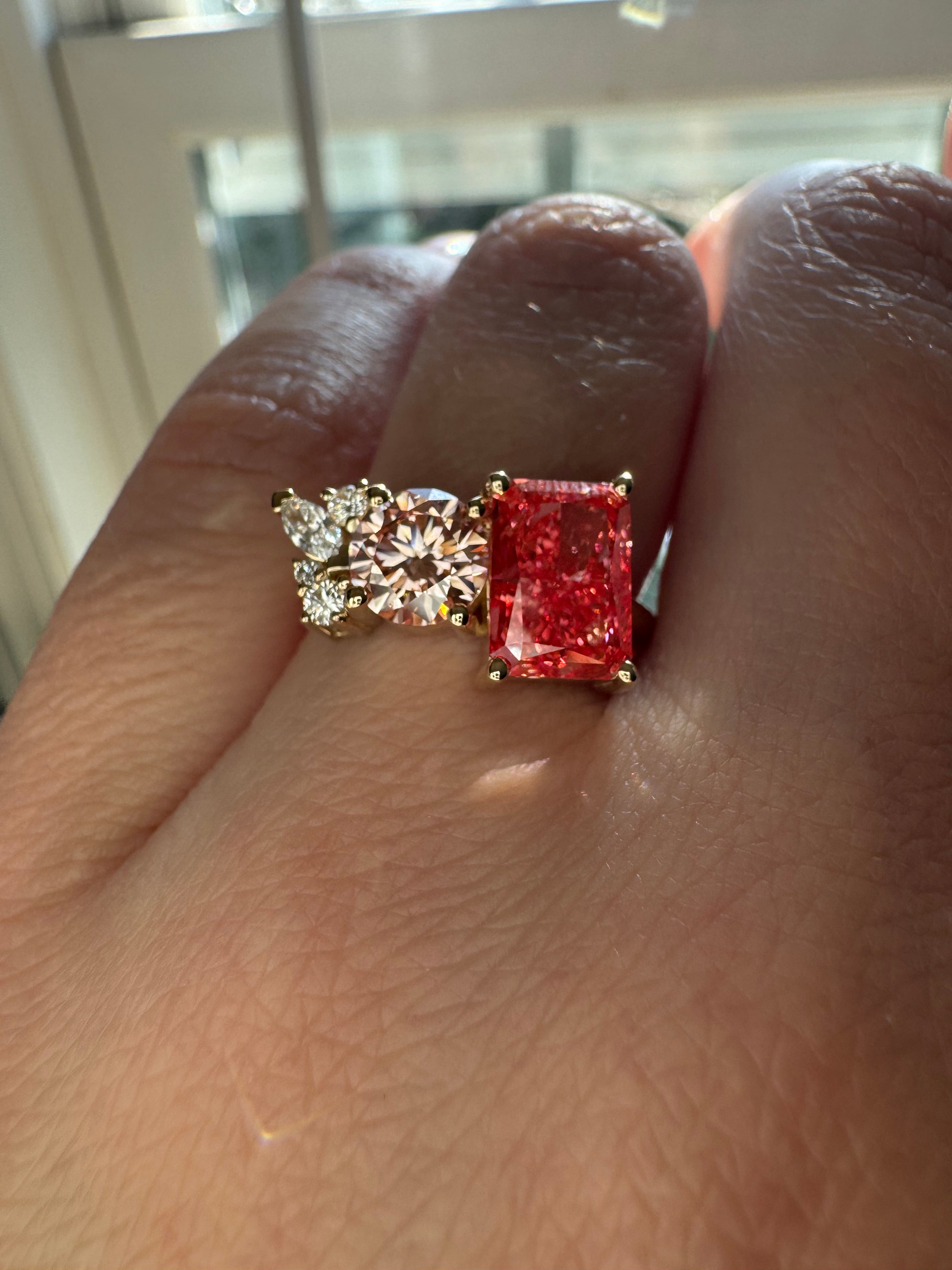 Pink Diamond Moi et Toi Floral Custom Engagement Ring