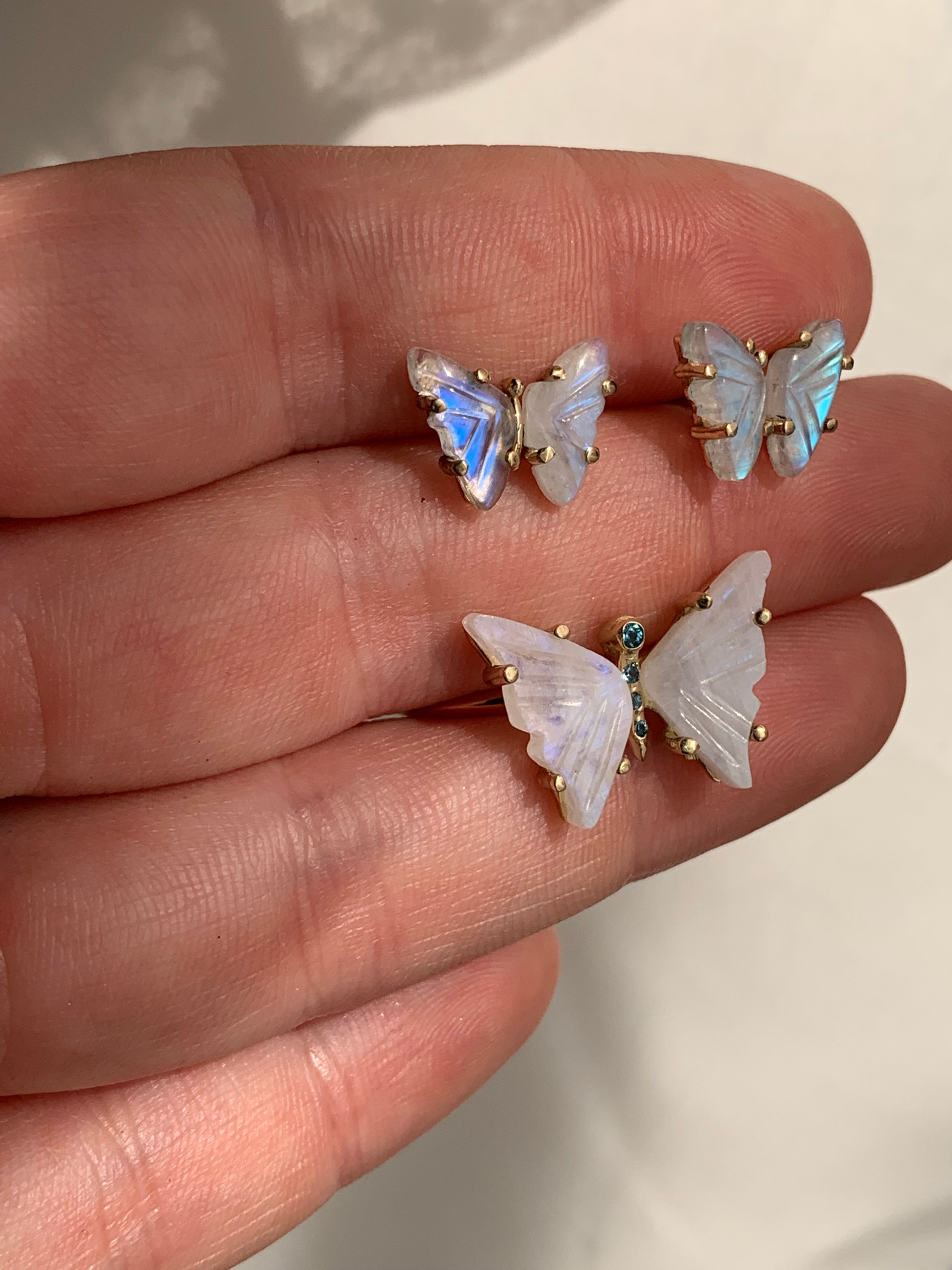 Rainbow Moonstone Butterfly Studs