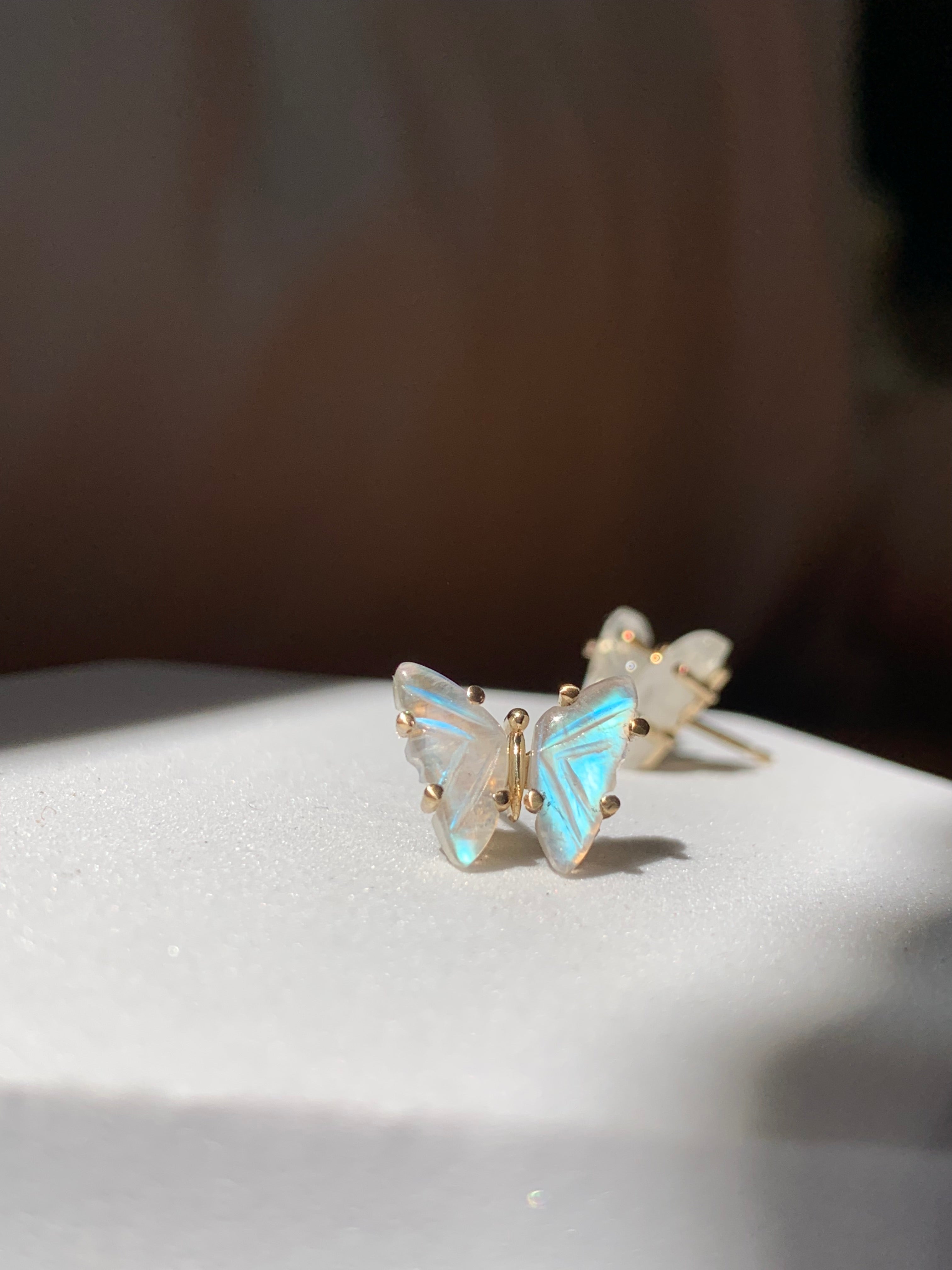 Rainbow Moonstone Butterfly Studs