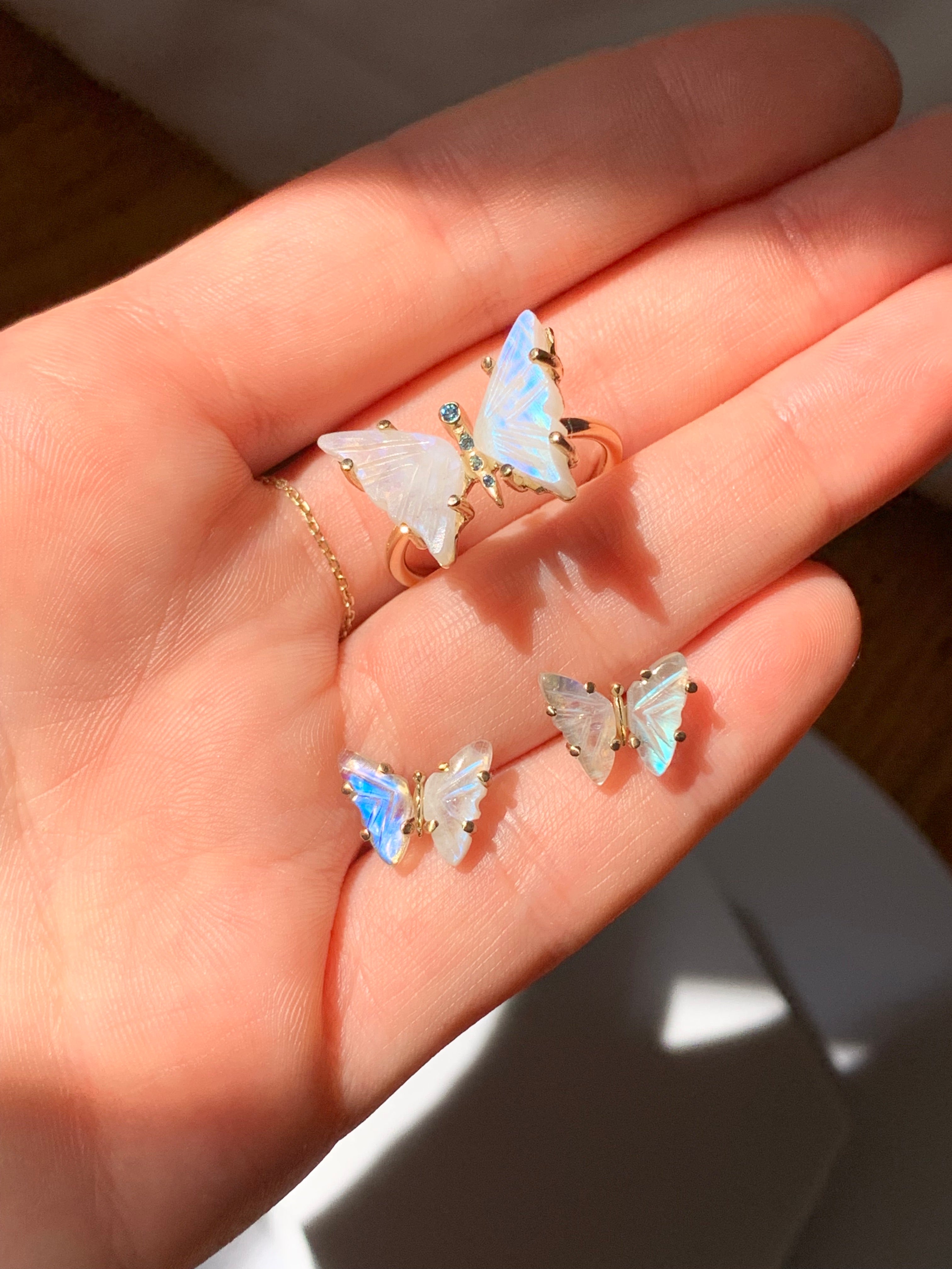 Rainbow Moonstone Butterfly Studs