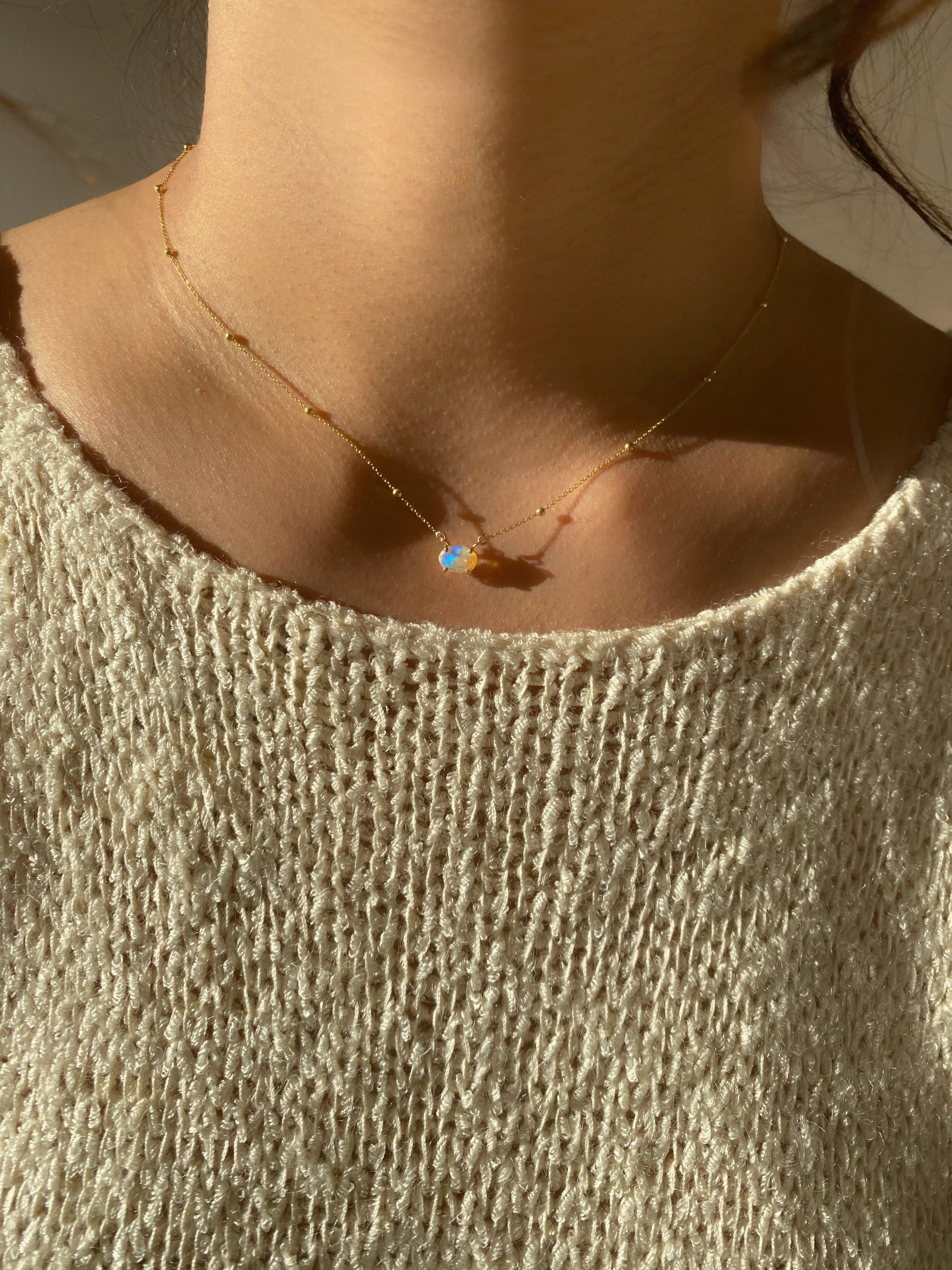 Mini Solitaire Oval Opal Necklace