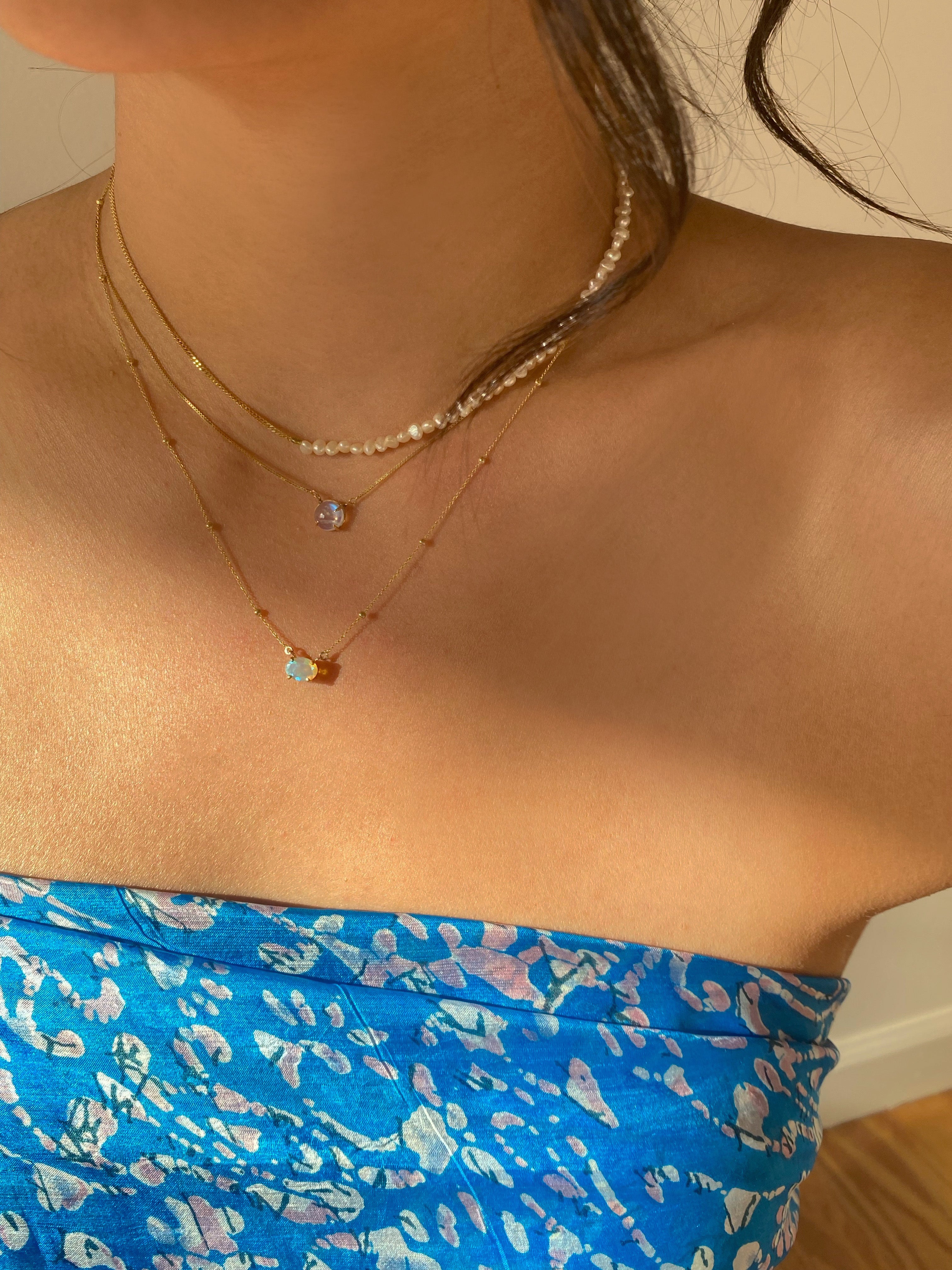Mini Solitaire Oval Opal Necklace