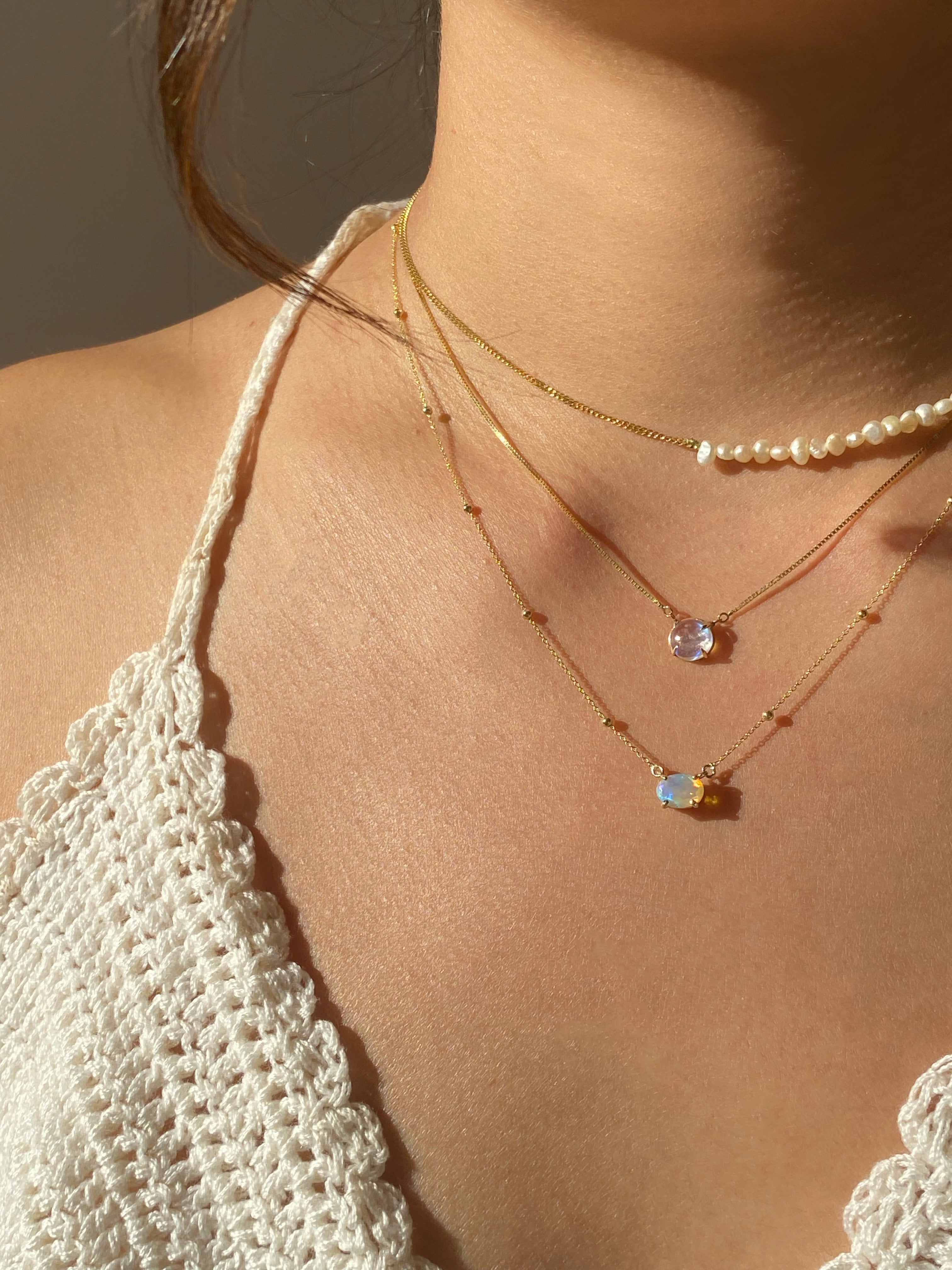 Mini Solitaire Oval Opal Necklace