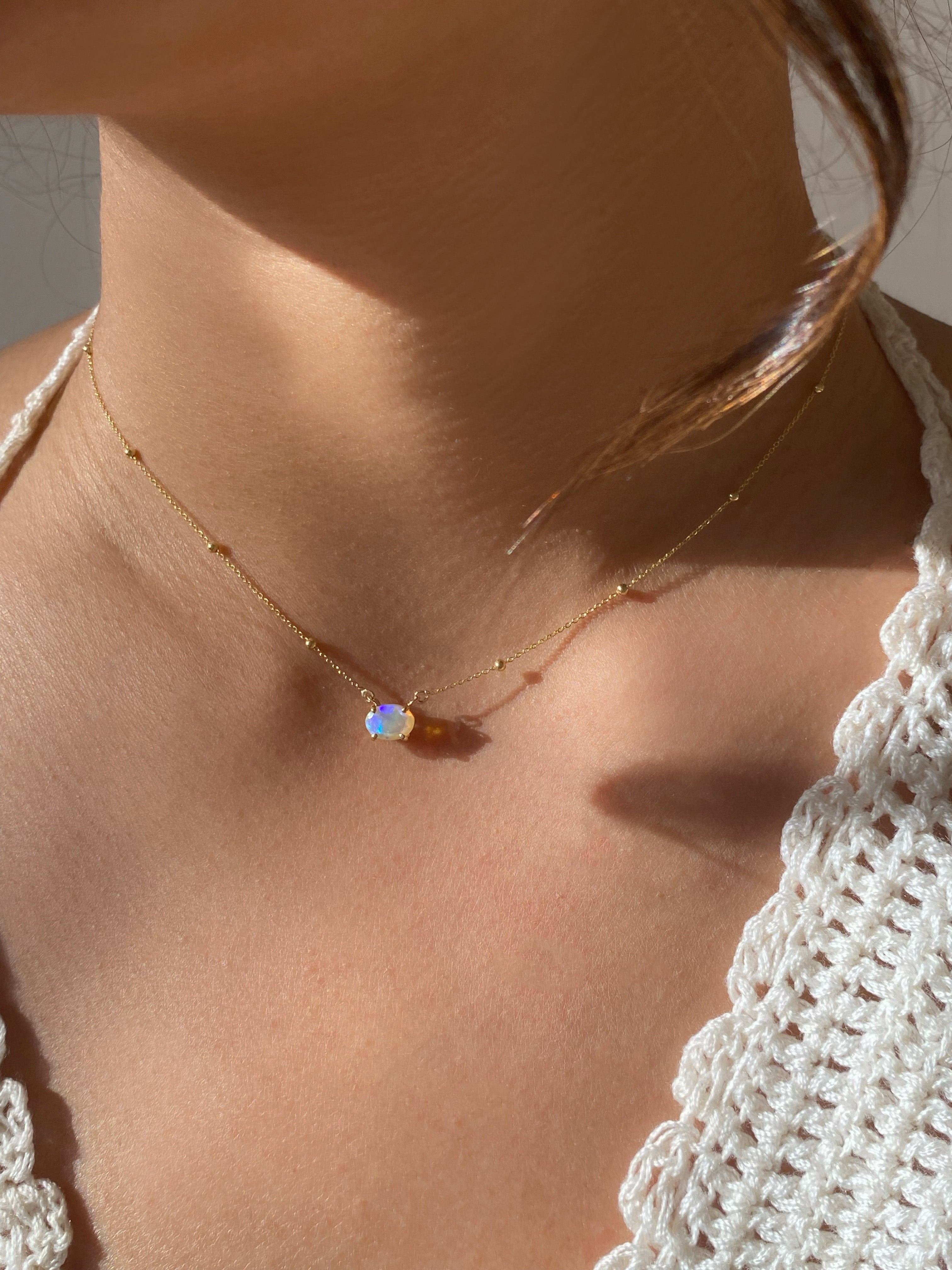 Mini Solitaire Oval Opal Necklace