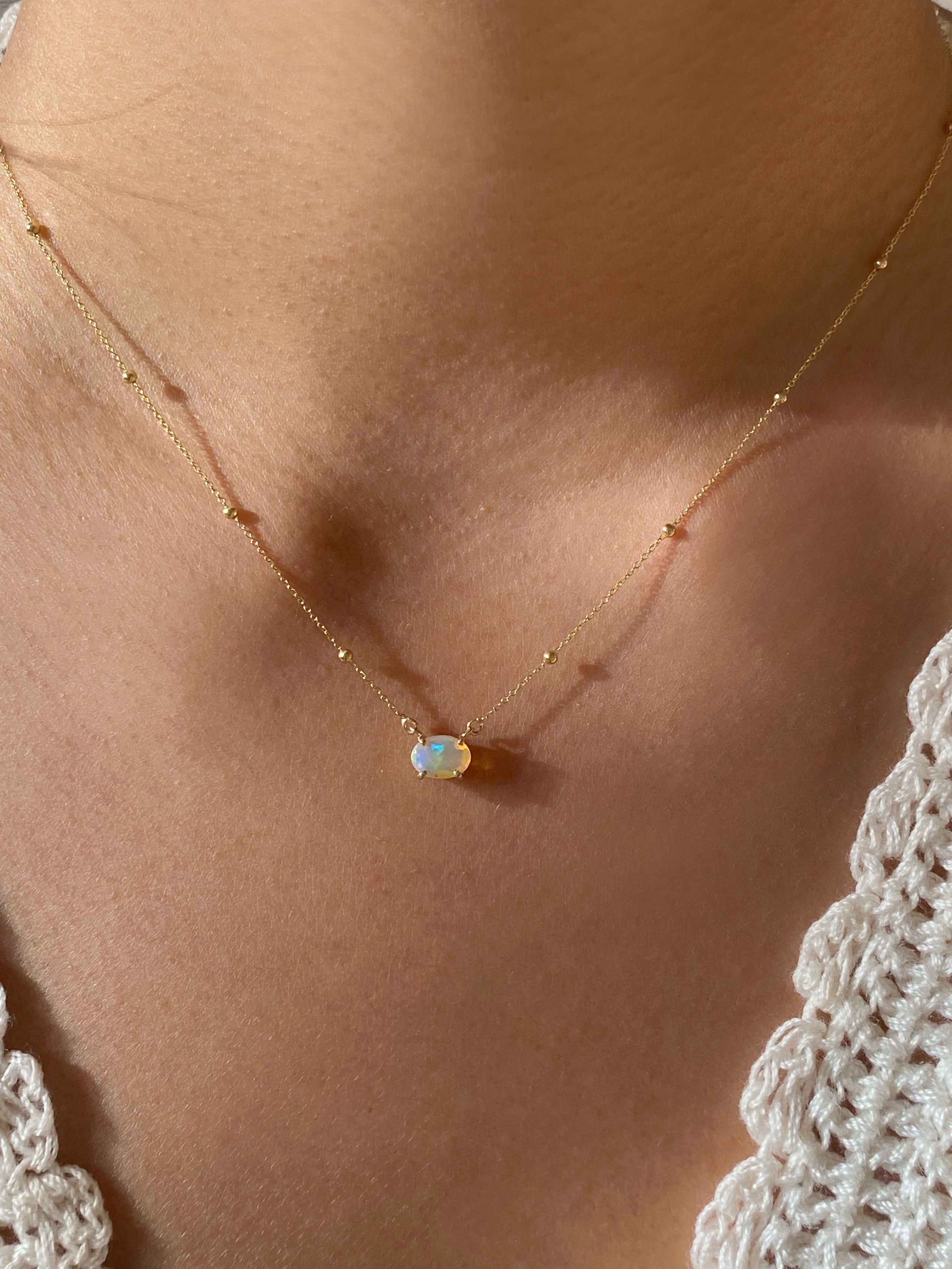 Mini Solitaire Oval Opal Necklace