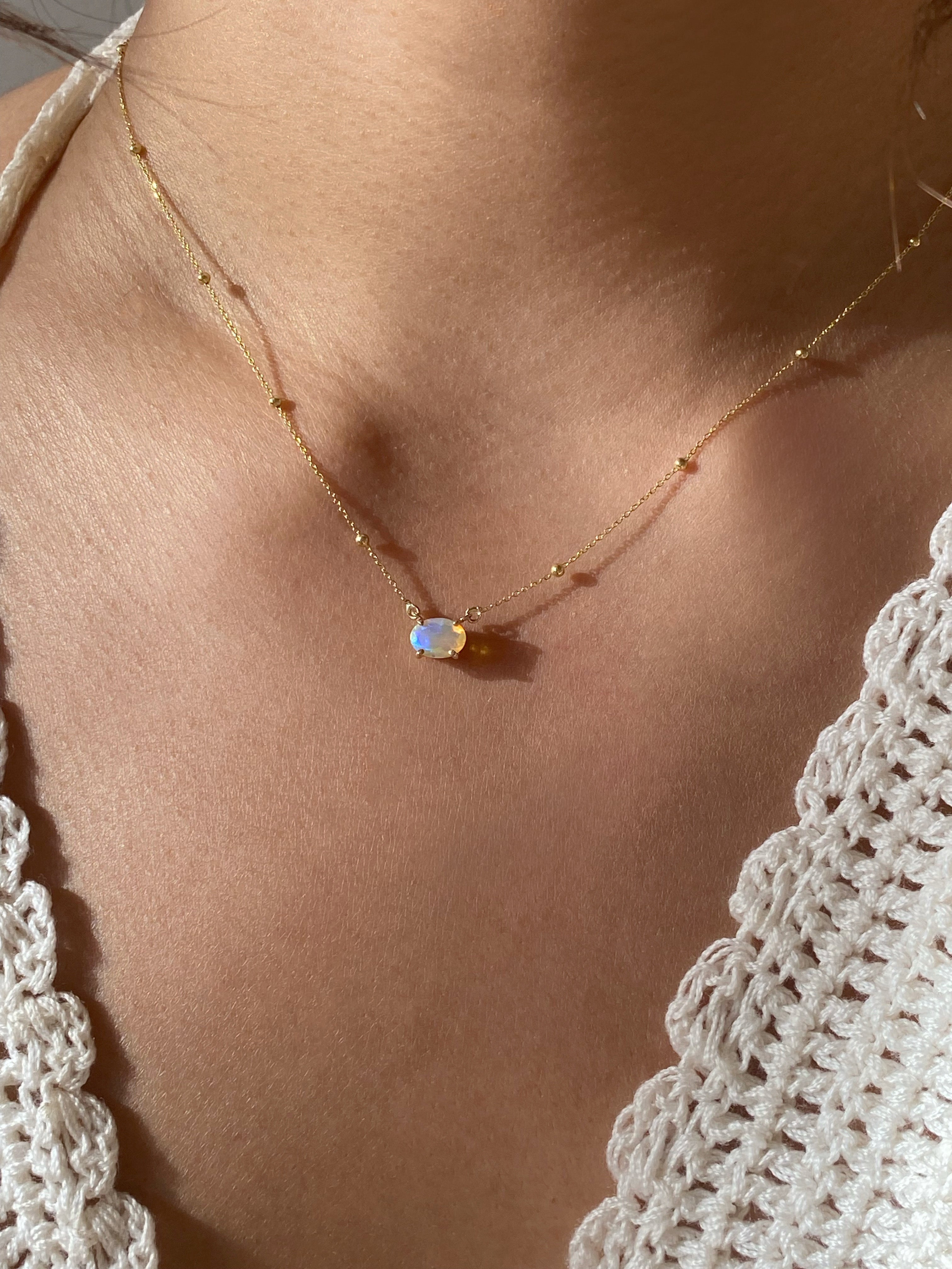 Mini Solitaire Oval Opal Necklace