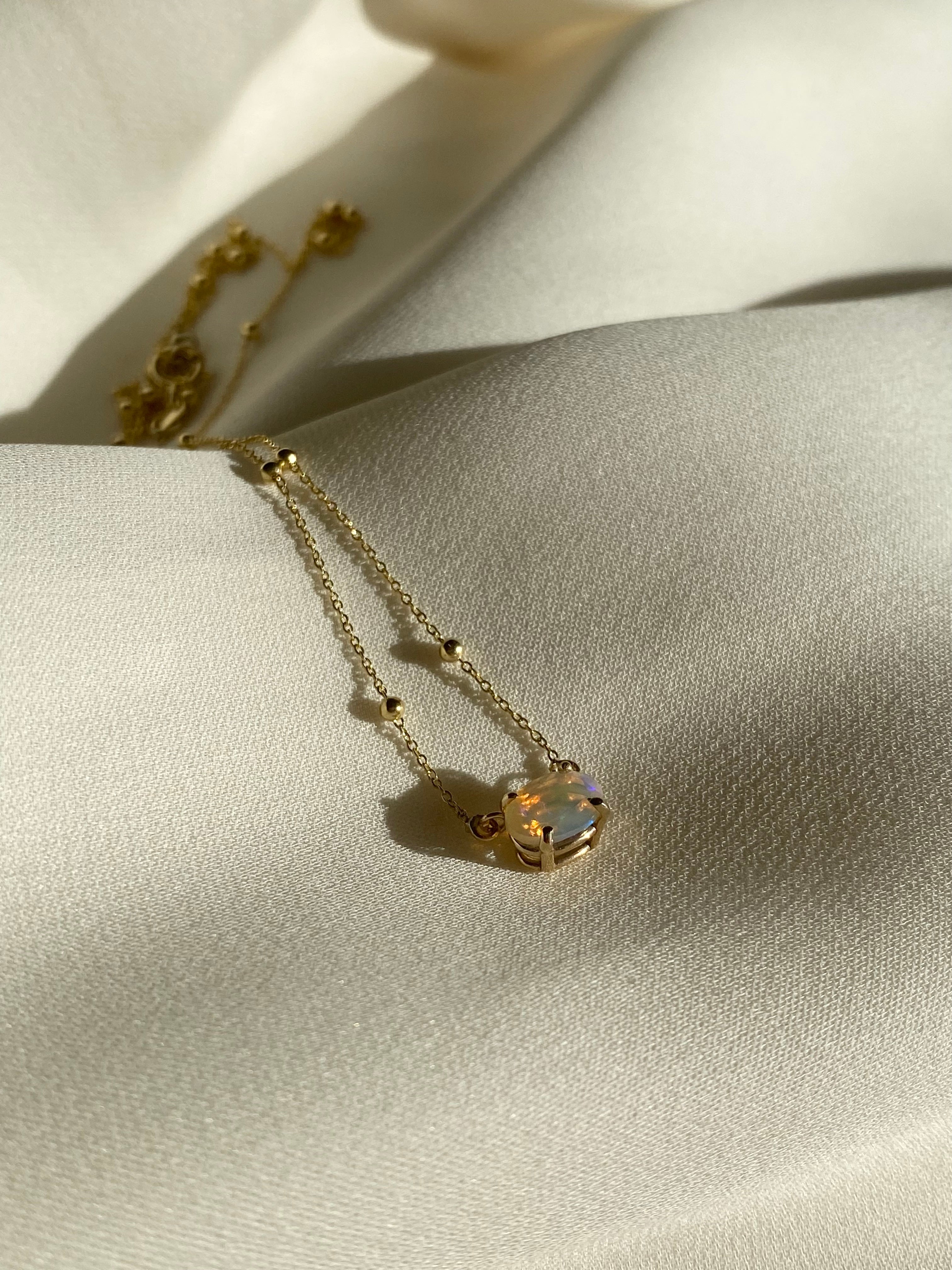 Mini Solitaire Oval Opal Necklace