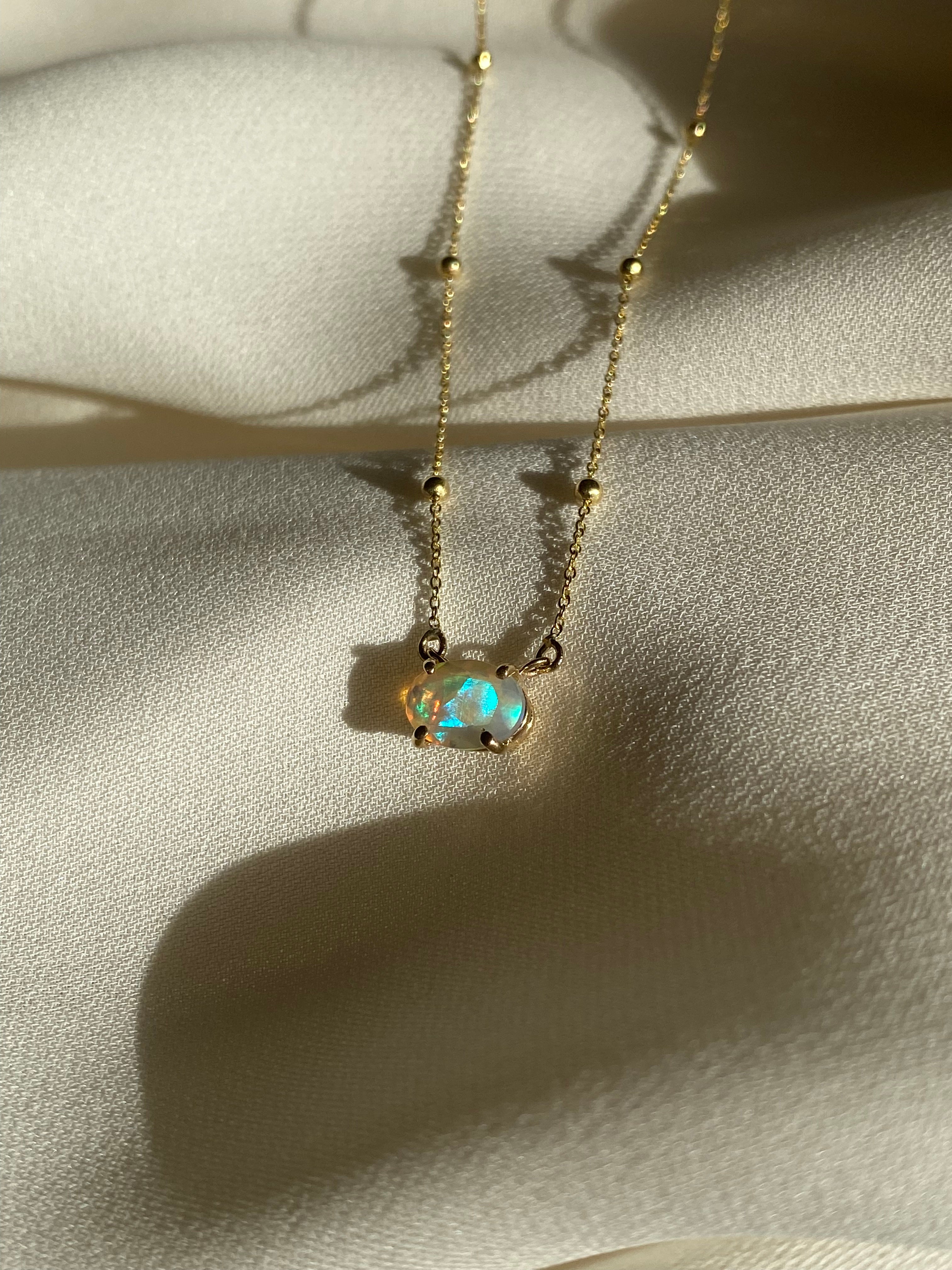 Mini Solitaire Oval Opal Necklace