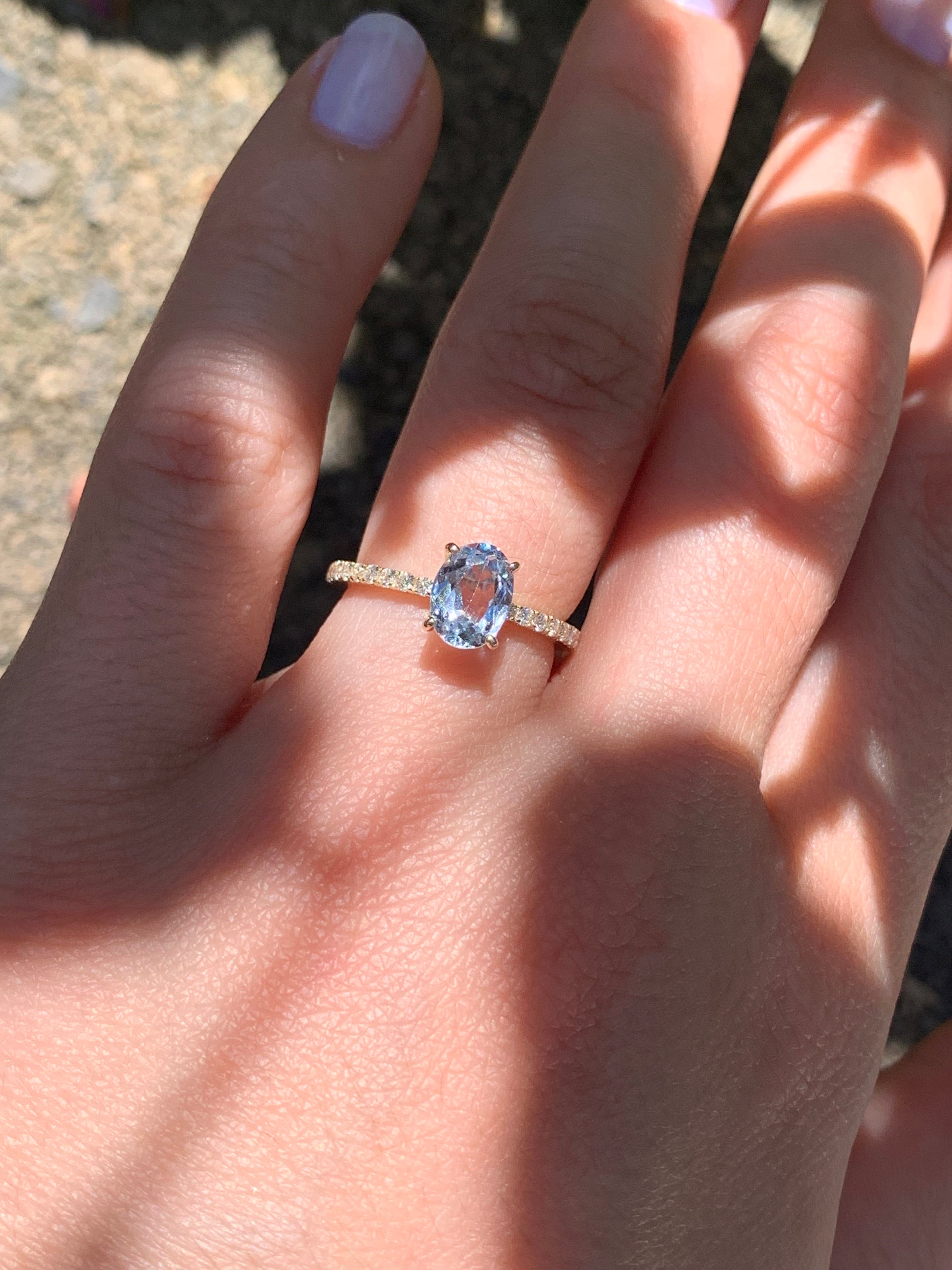 Oval Aquamarine With Hidden Halo Custom Engagement Ring