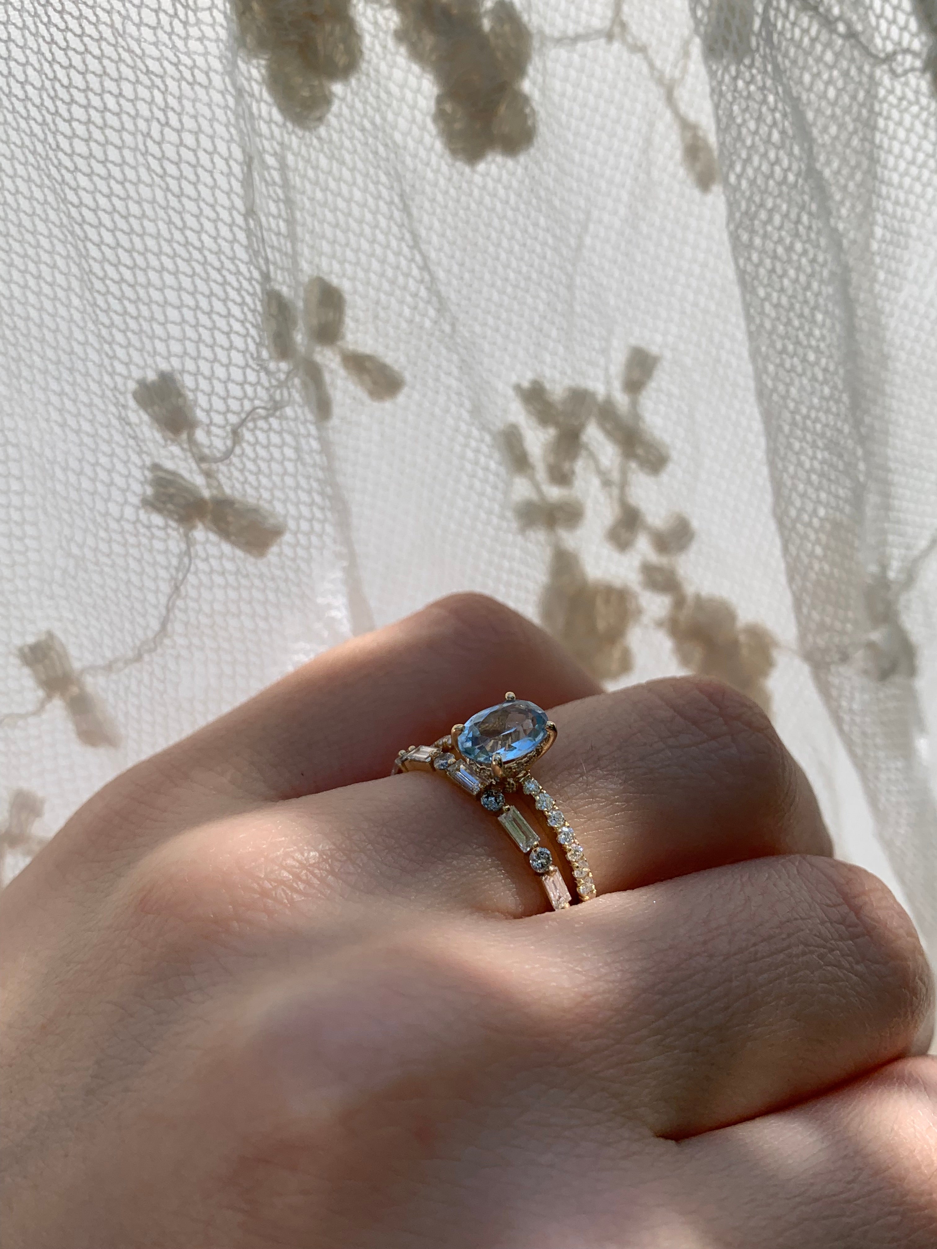 Oval Aquamarine With Hidden Halo Custom Engagement Ring