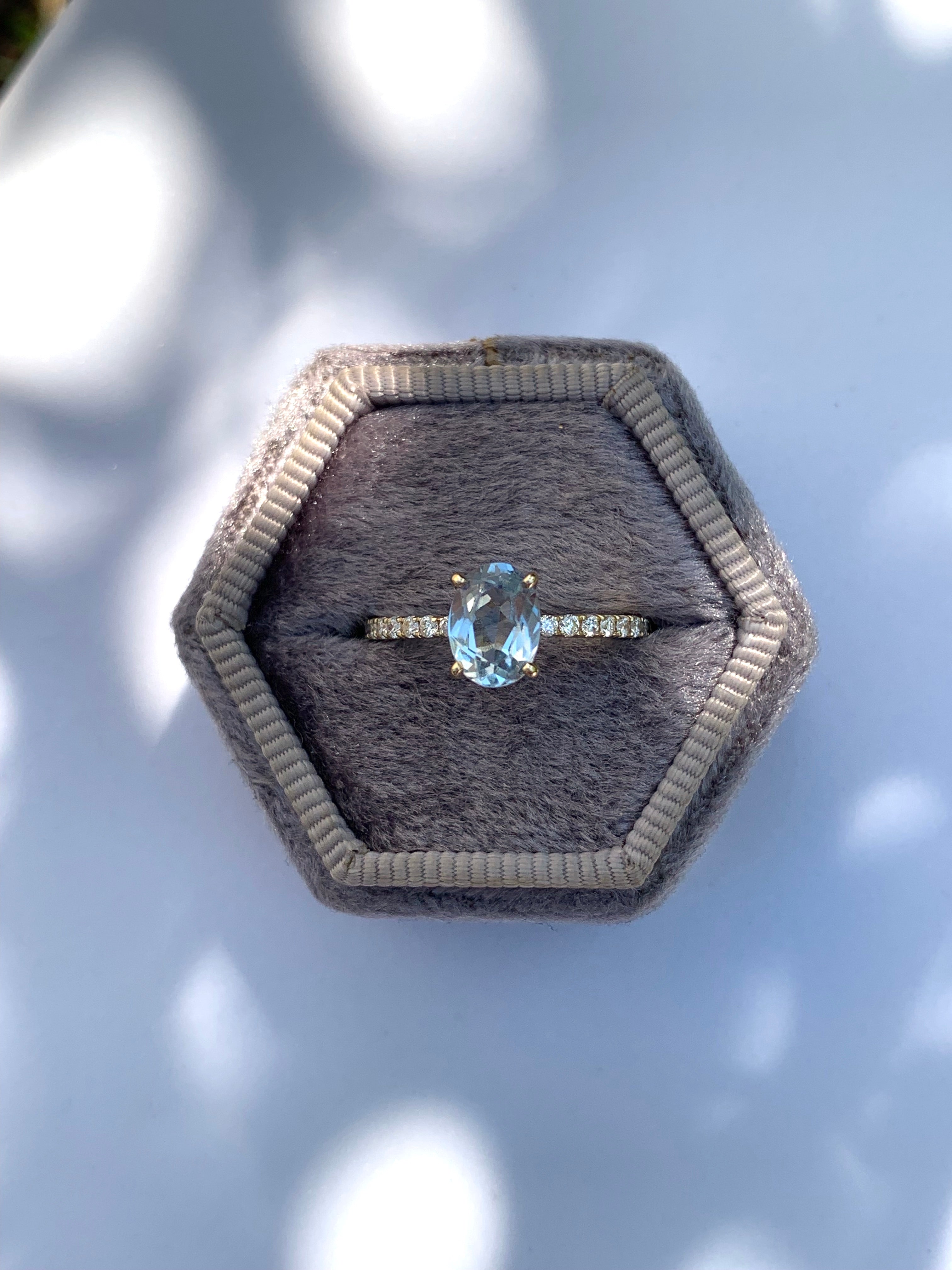 Oval Aquamarine With Hidden Halo Custom Engagement Ring