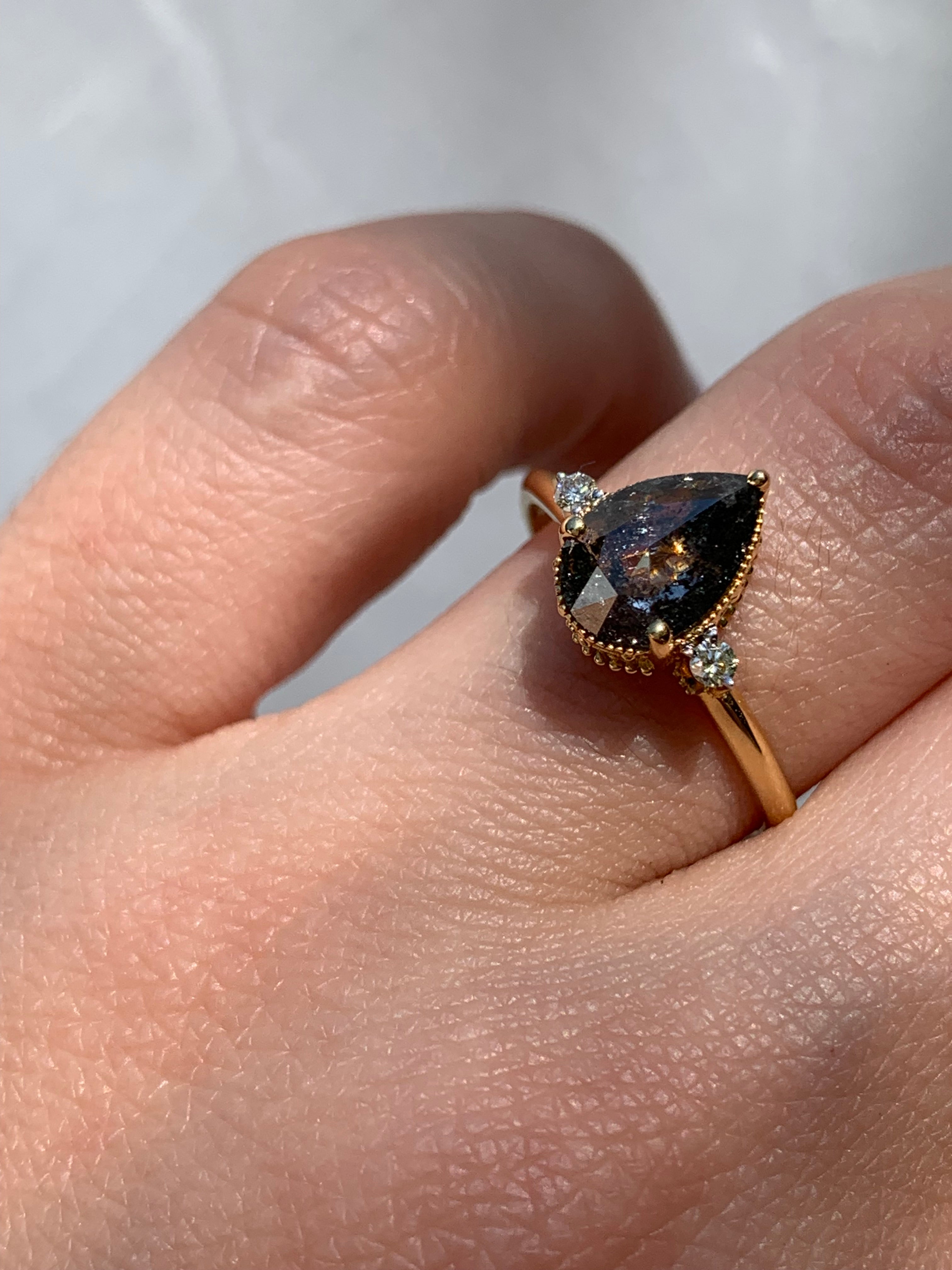 Custom Salt and Pepper Pear Diamond Engagement Ring