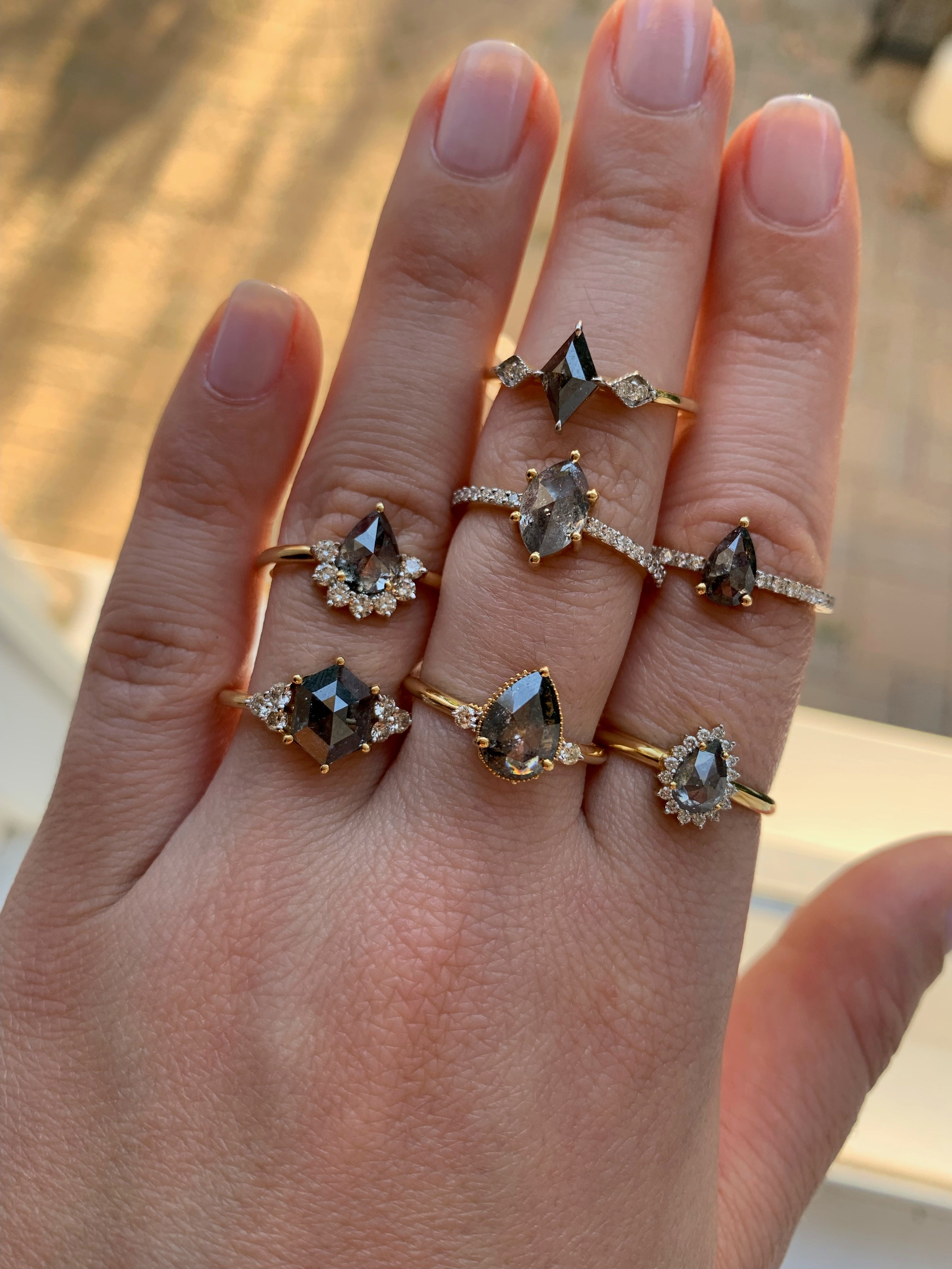 Custom Salt and Pepper Diamond Pear with Halo Engagement Ring