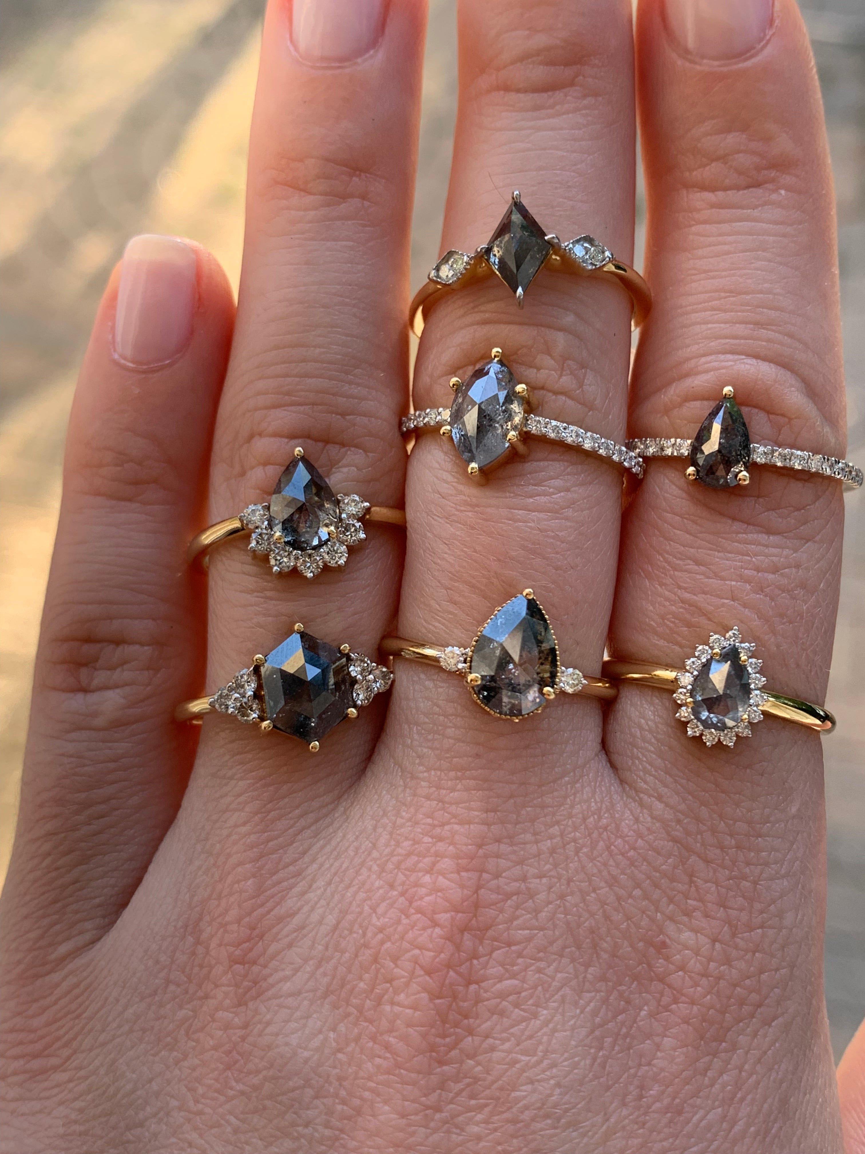 Custom Salt and Pepper Diamond Hexagon Engagement Ring