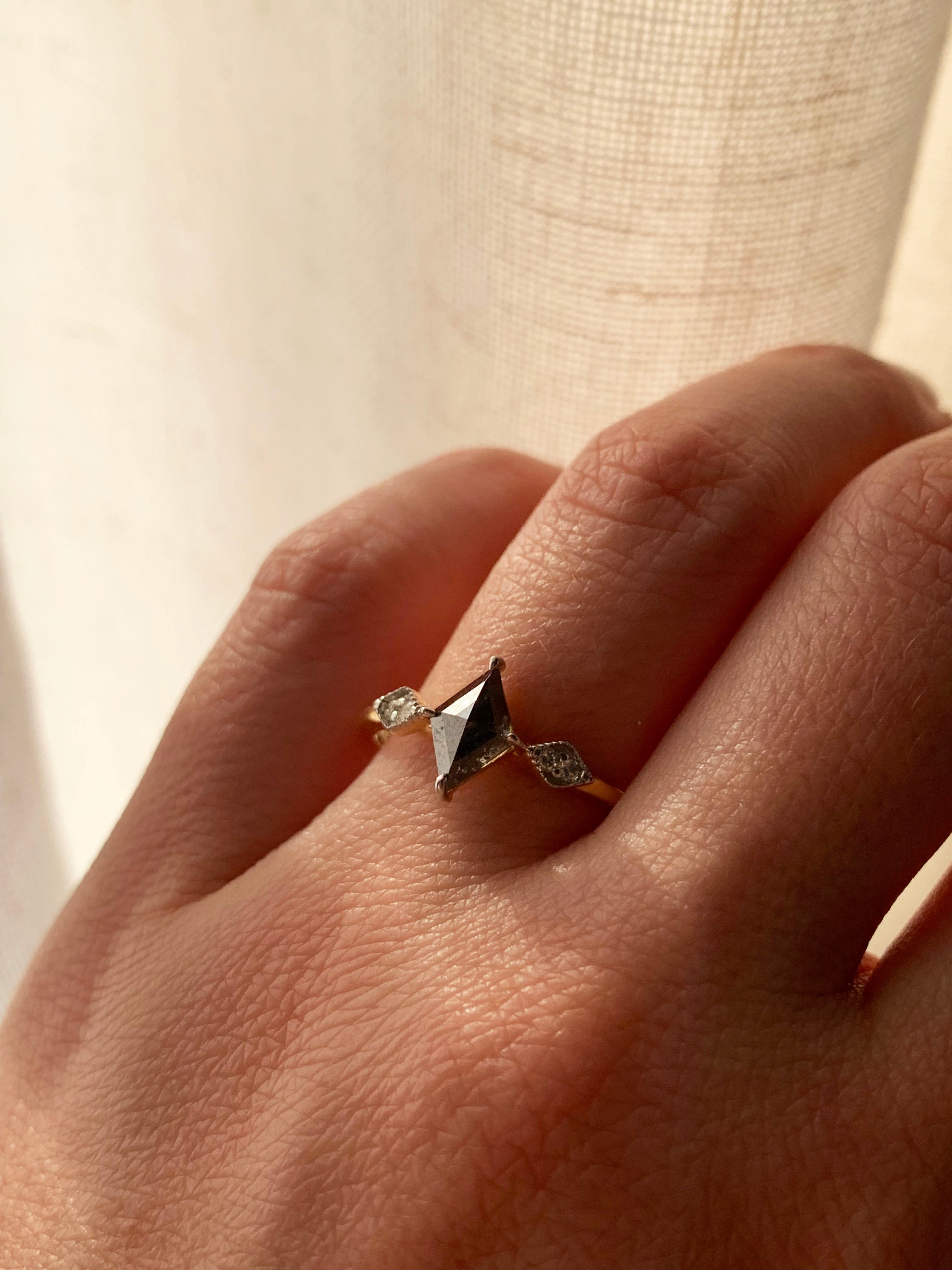 Custom Salt and Pepper Diamond Kite Engagement Ring