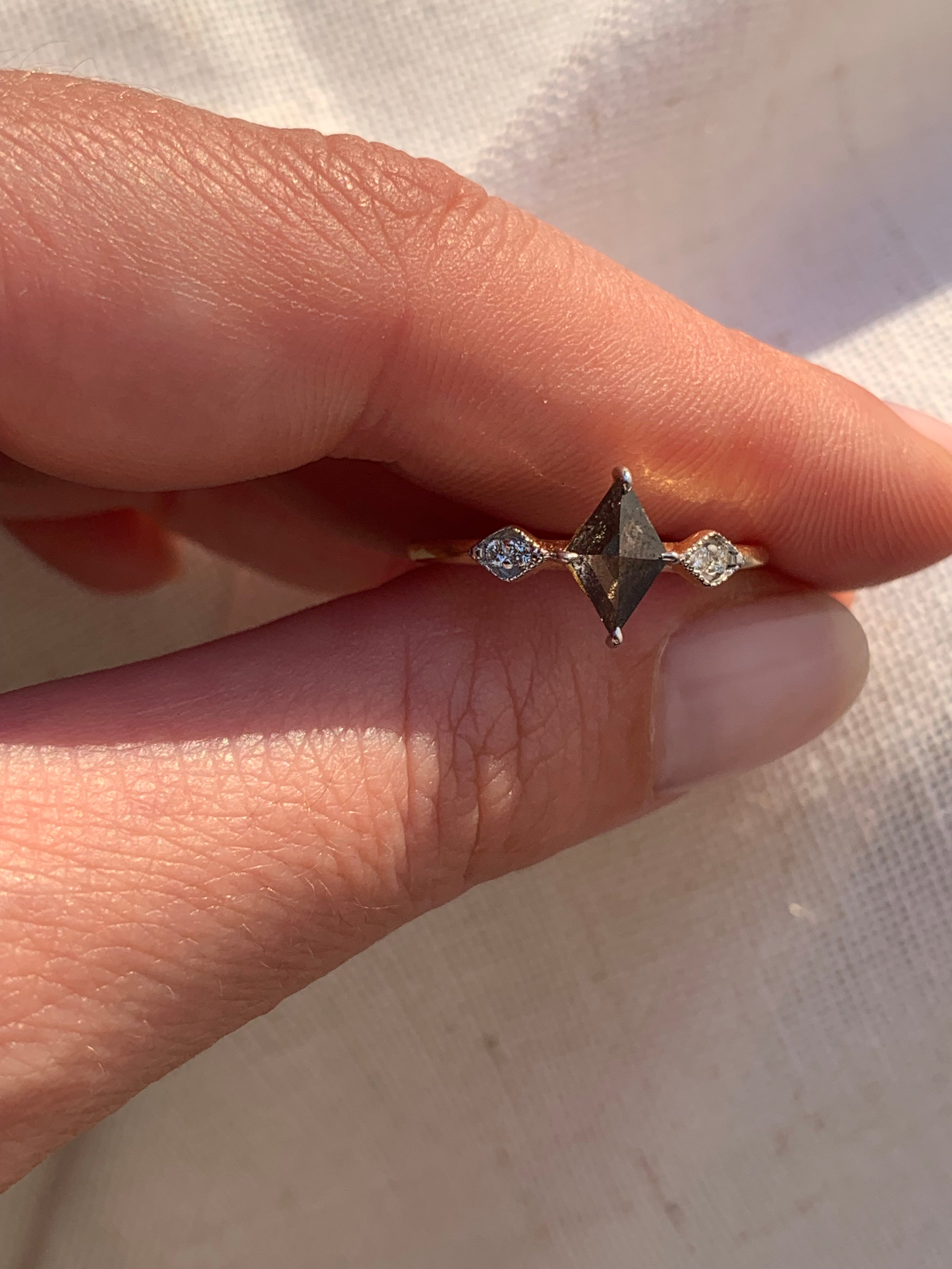 Custom Salt and Pepper Diamond Kite Engagement Ring