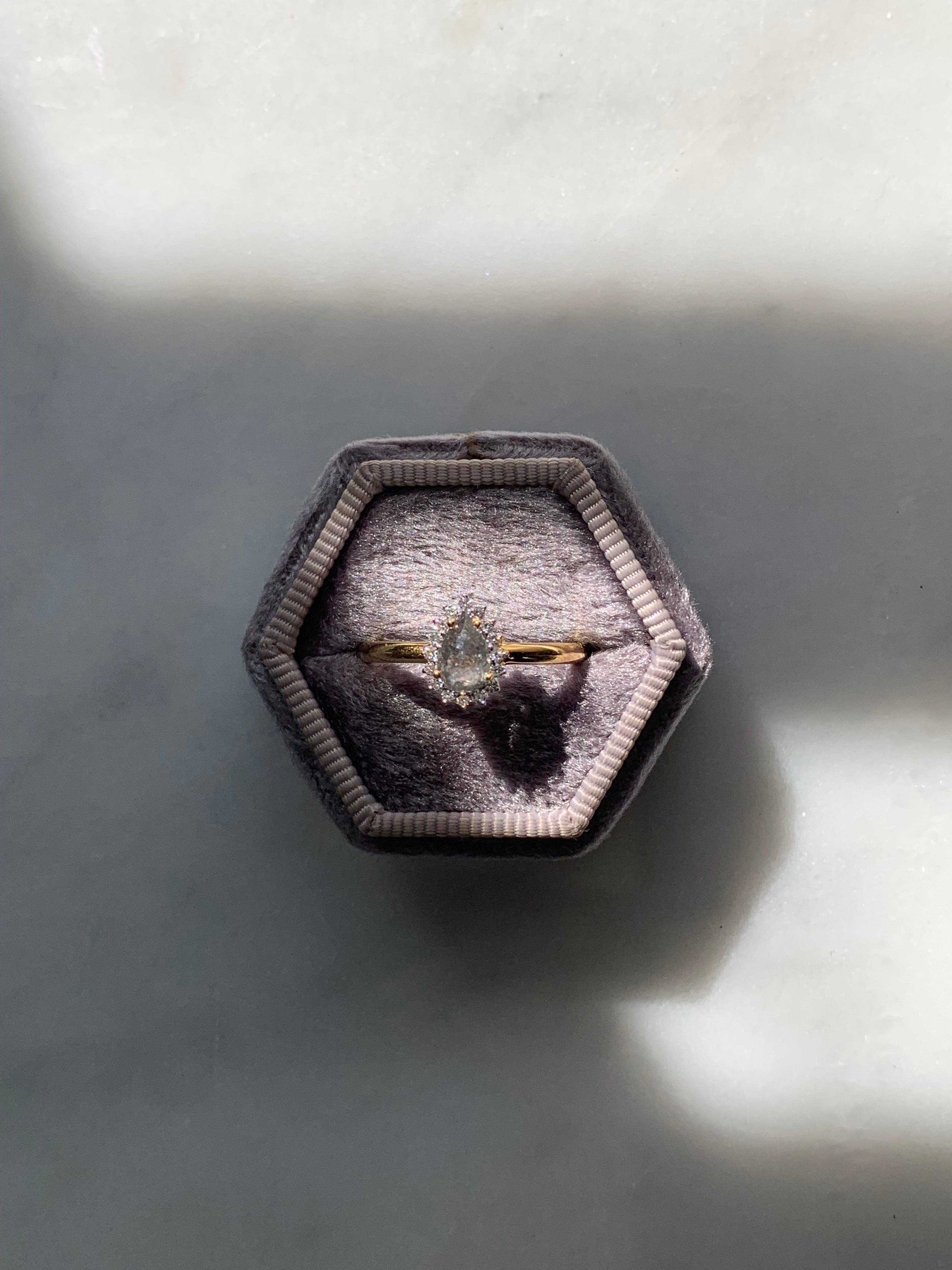 Custom Salt and Pepper Diamond Pear with Halo Engagement Ring