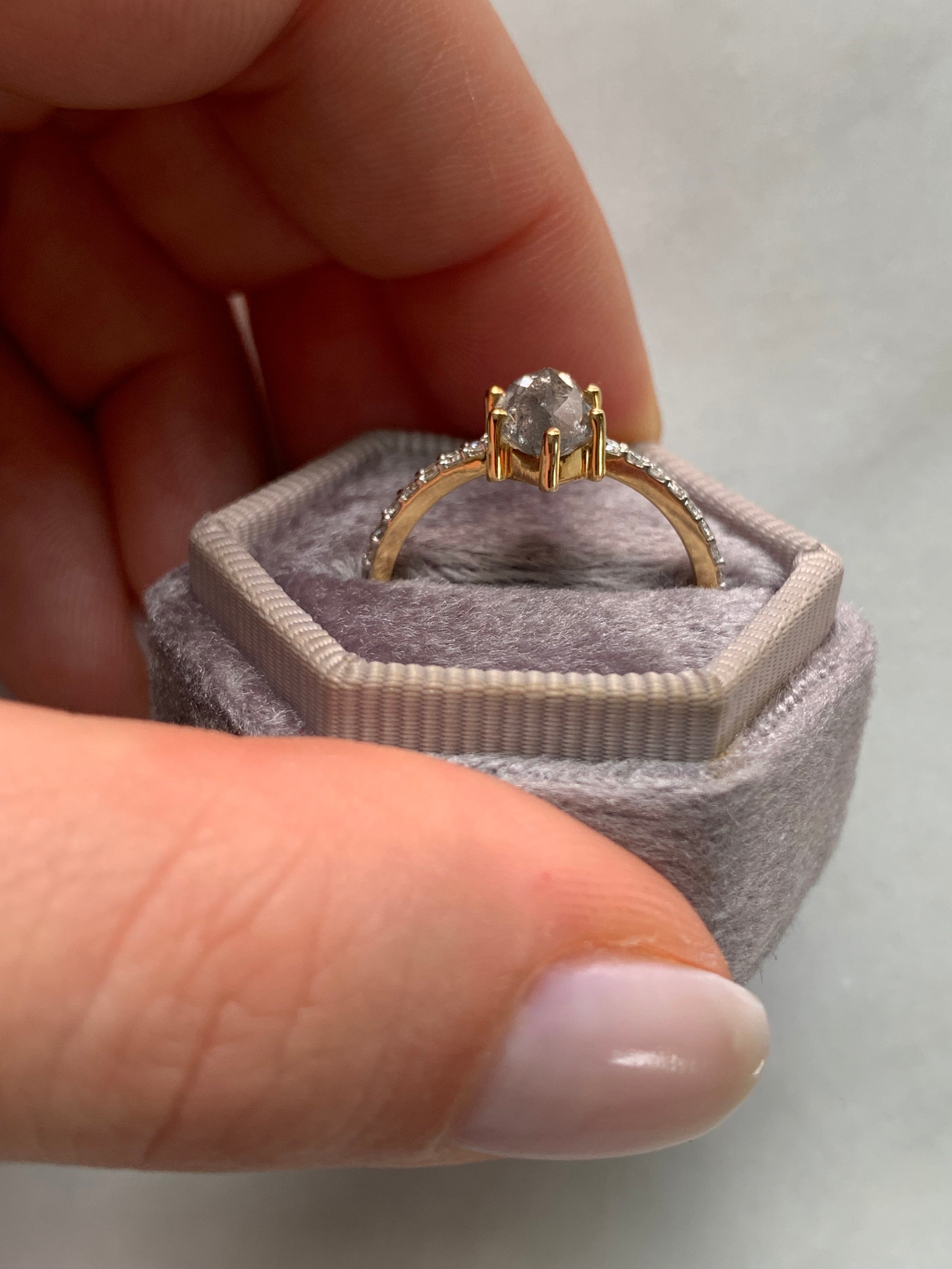 Custom Salt and Pepper Diamond Marquise Engagement Ring