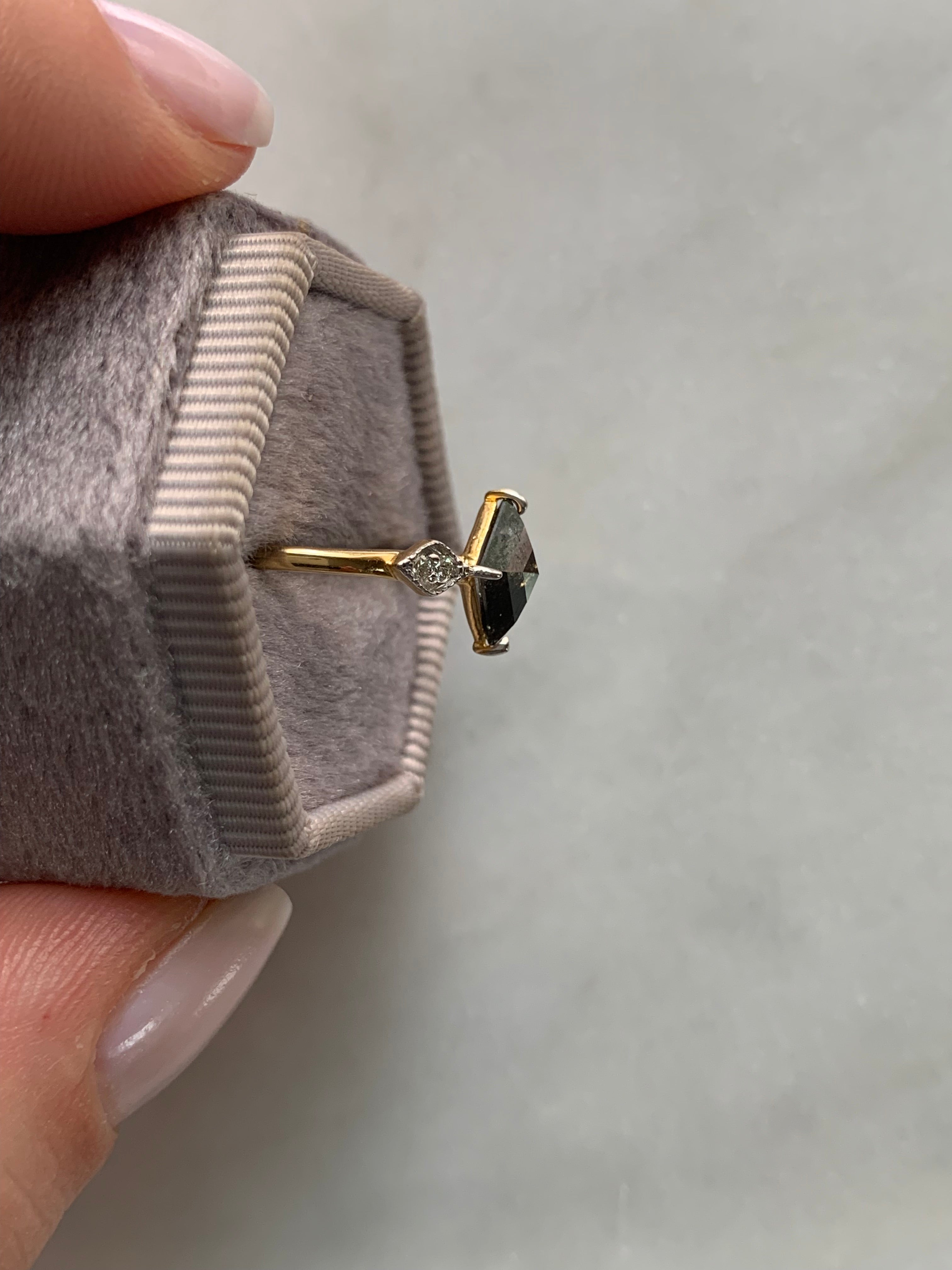Custom Salt and Pepper Diamond Kite Engagement Ring