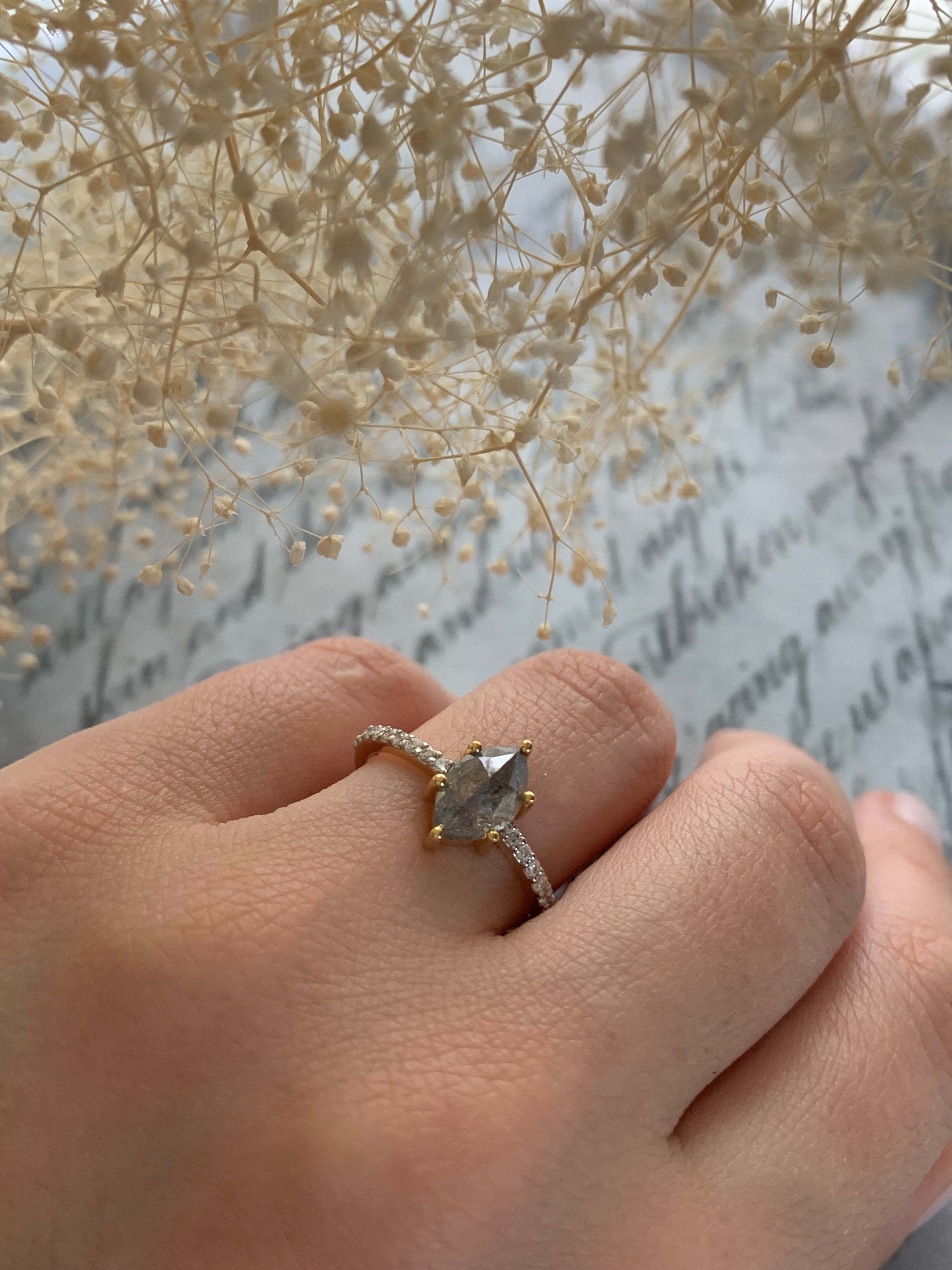 Custom Salt and Pepper Diamond Marquise Engagement Ring