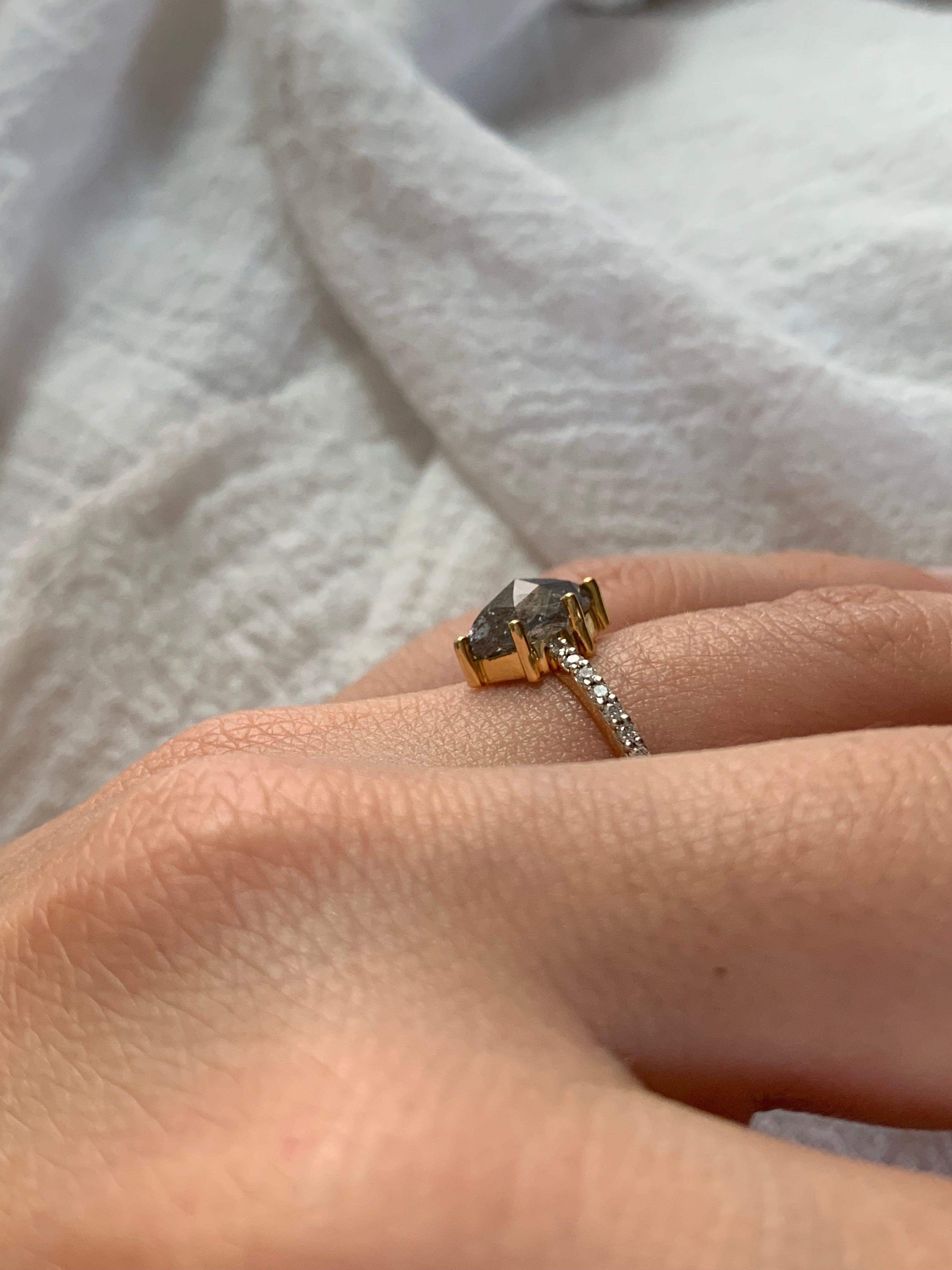 Custom Salt and Pepper Diamond Marquise Engagement Ring