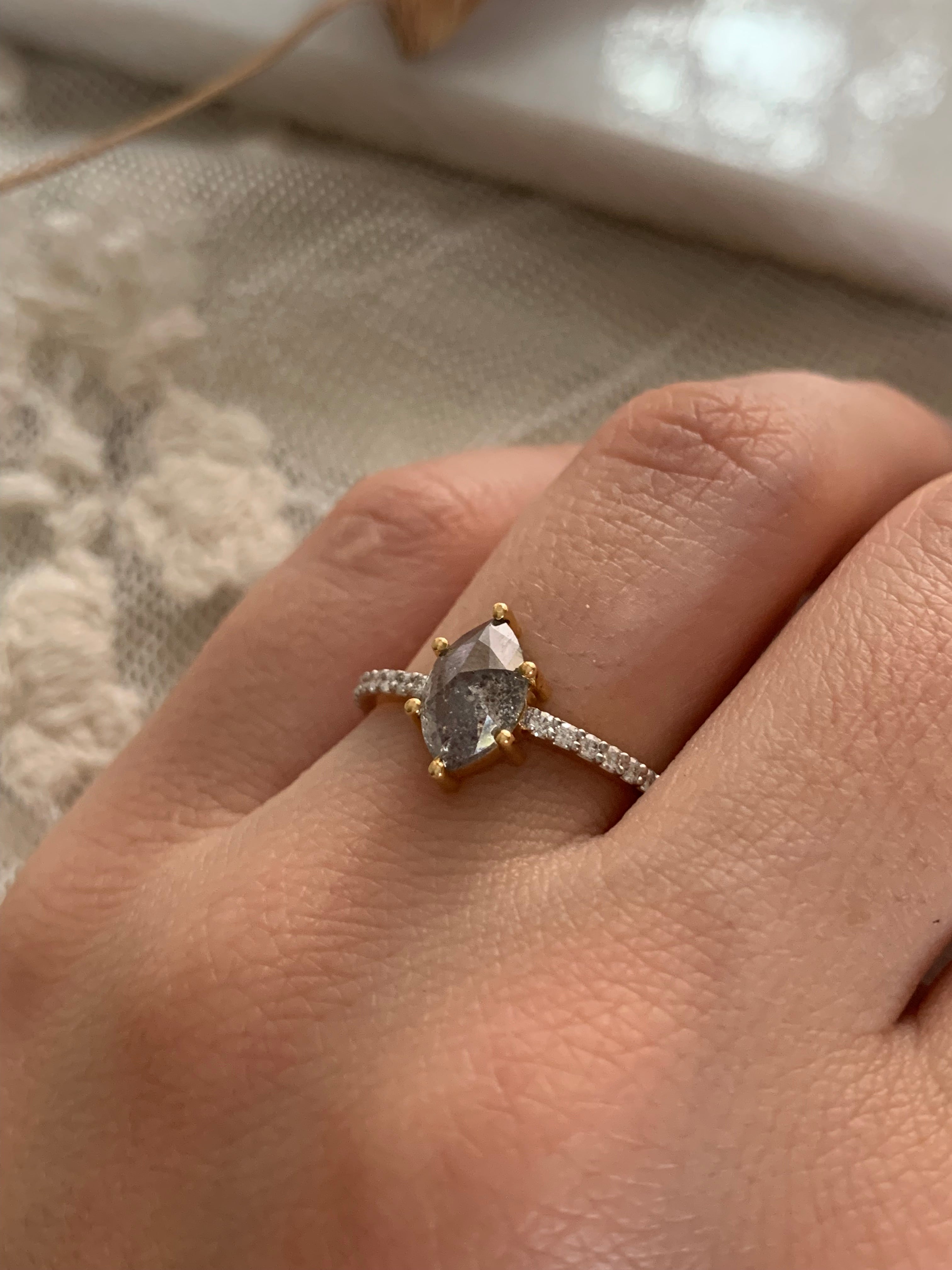 Custom Salt and Pepper Diamond Marquise Engagement Ring