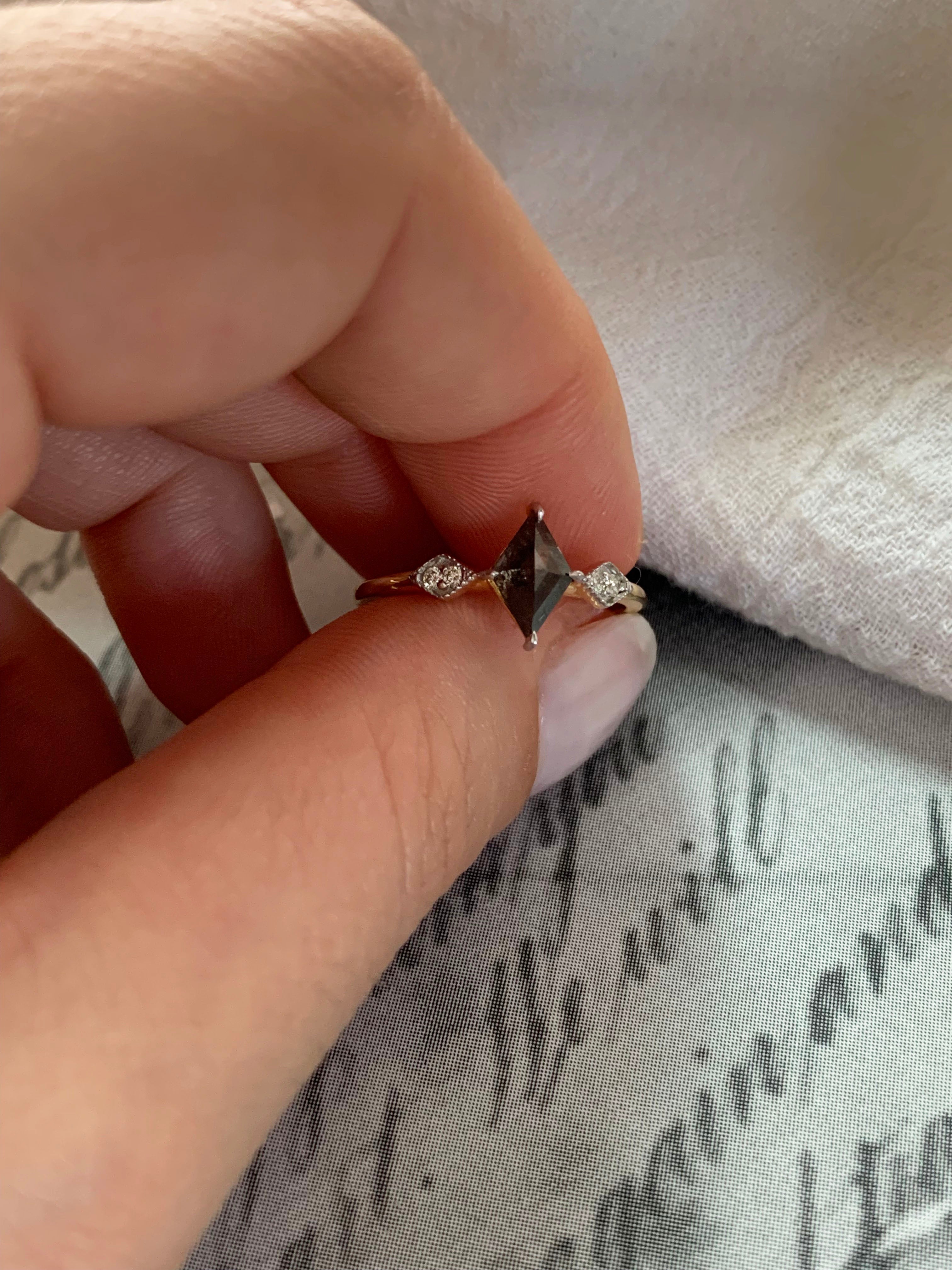 Custom Salt and Pepper Diamond Kite Engagement Ring