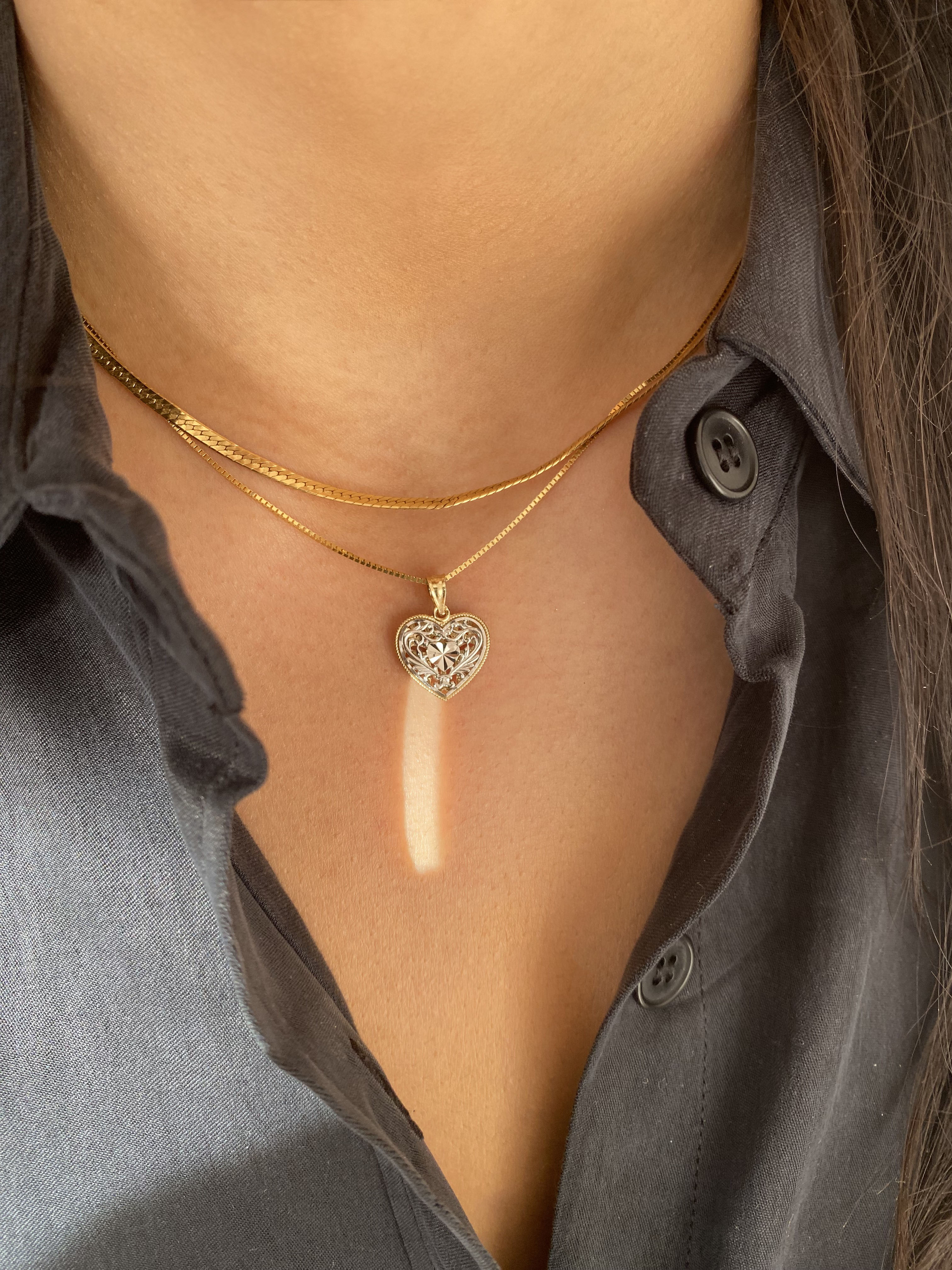 Two Tone Reversible Gold Heart Necklace