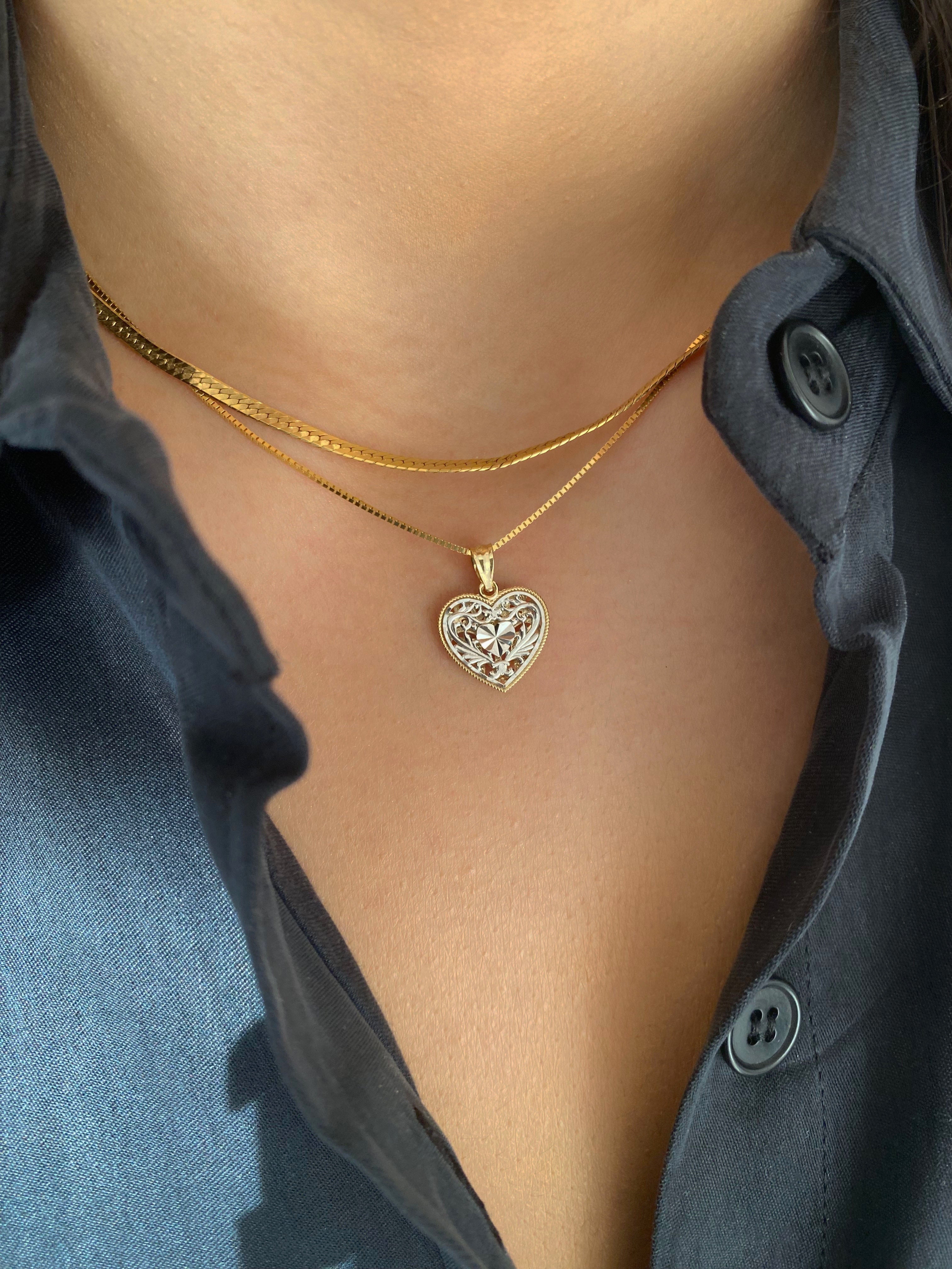 Two Tone Reversible Gold Heart Necklace