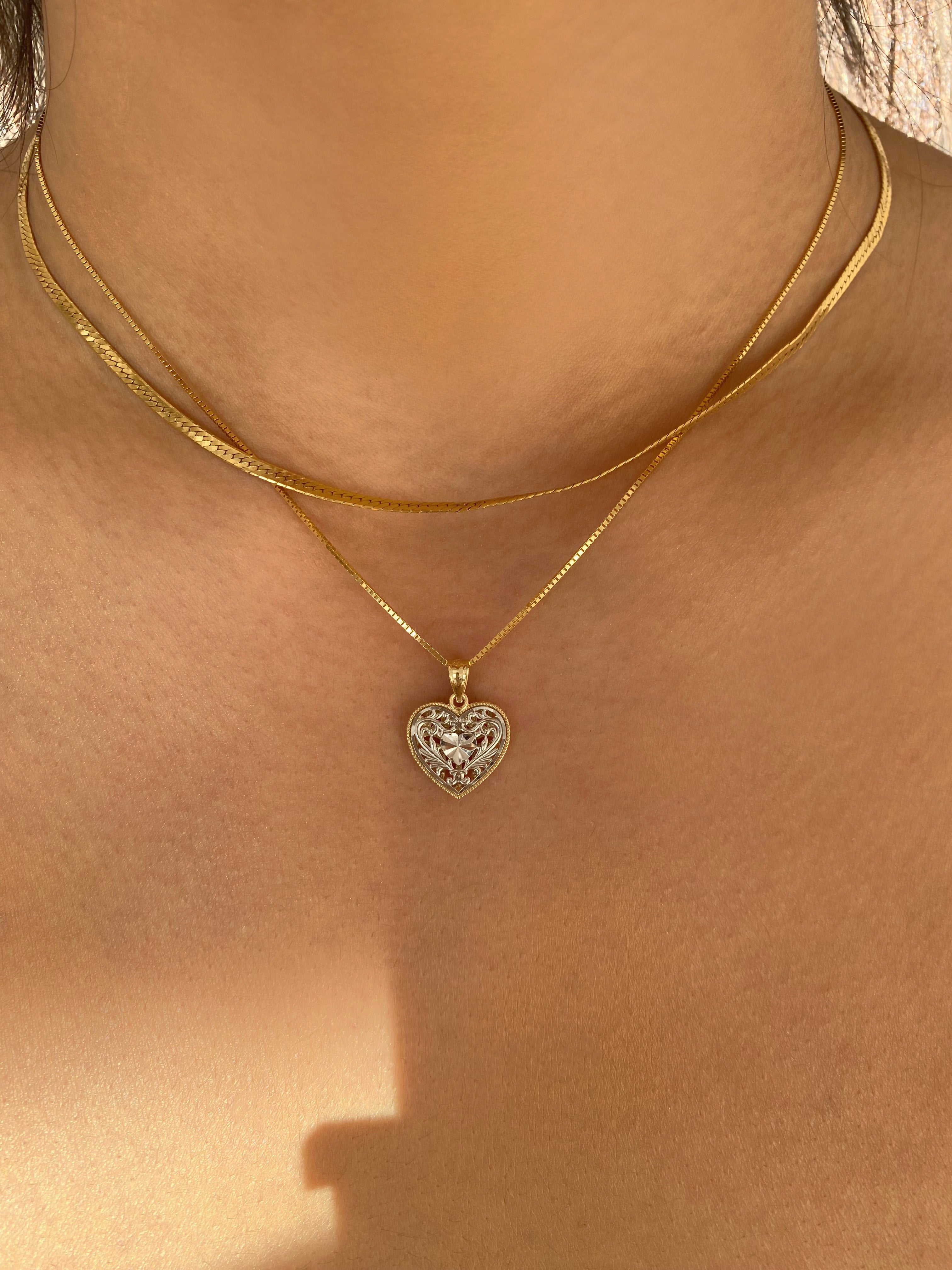 Two Tone Reversible Gold Heart Necklace