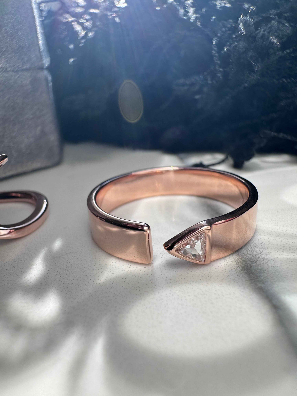 Rose Gold Trillion Diamond Custom Men's Wedding Band