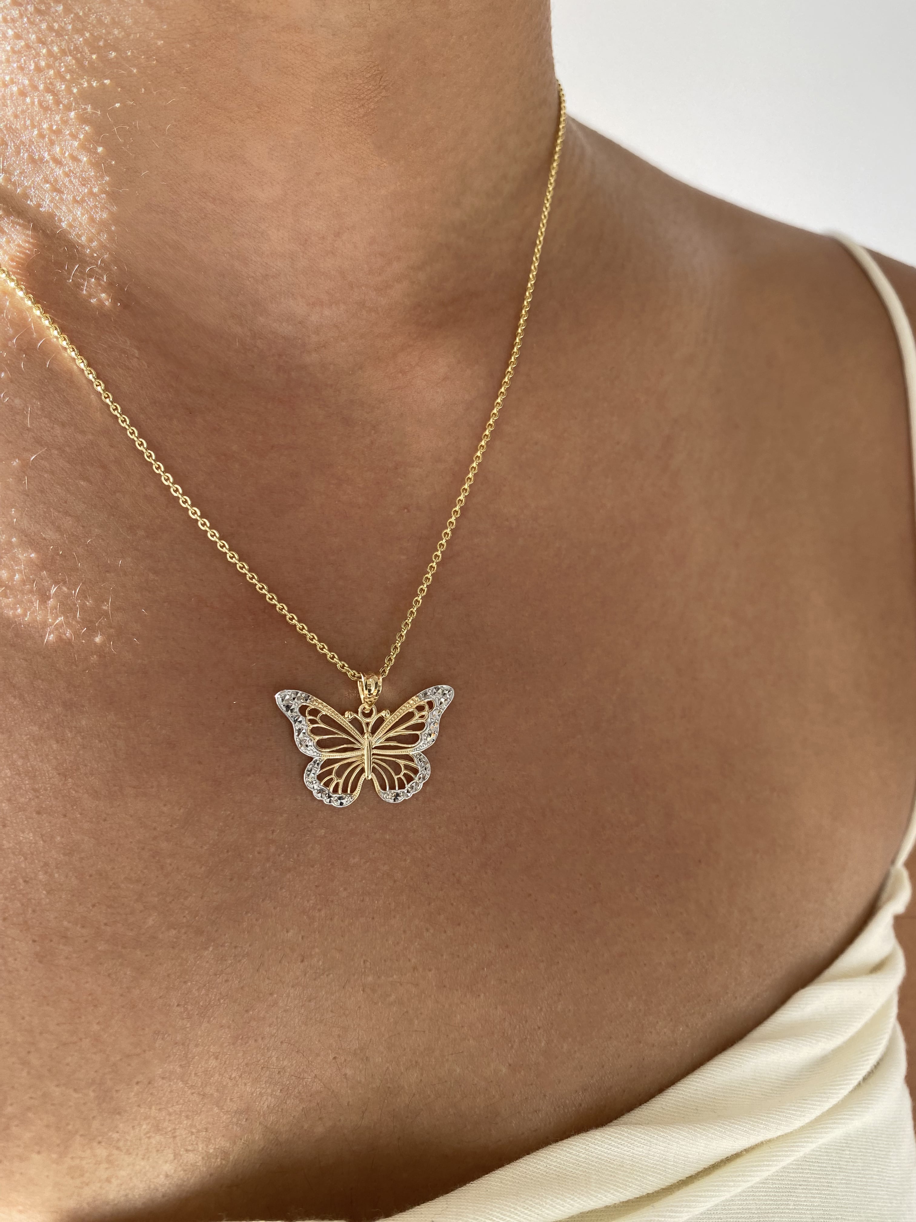 Necklaces : Gold plated steel diamond latter butterfly n ...