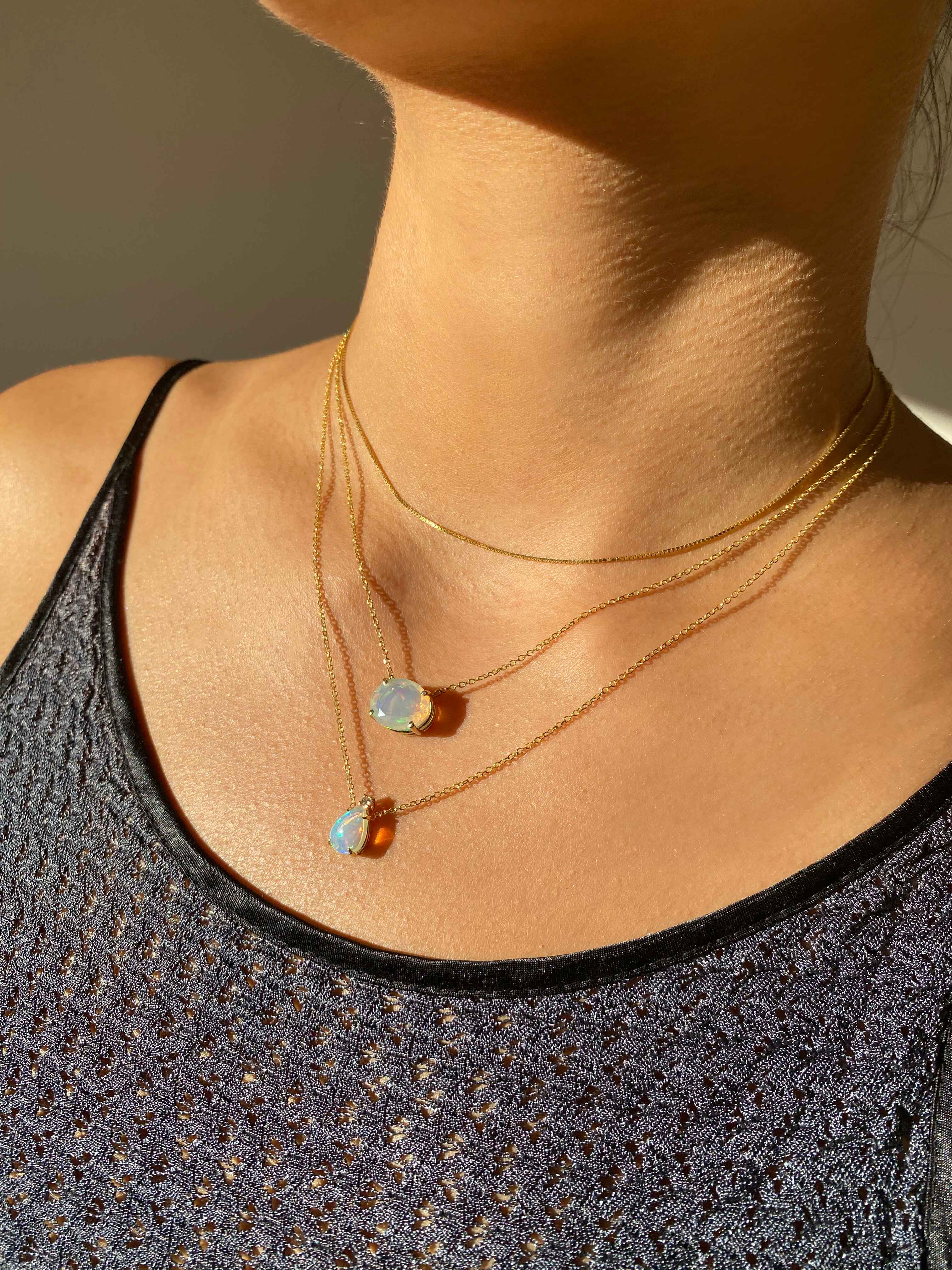 Dainty Pear Opal and Diamond Necklace