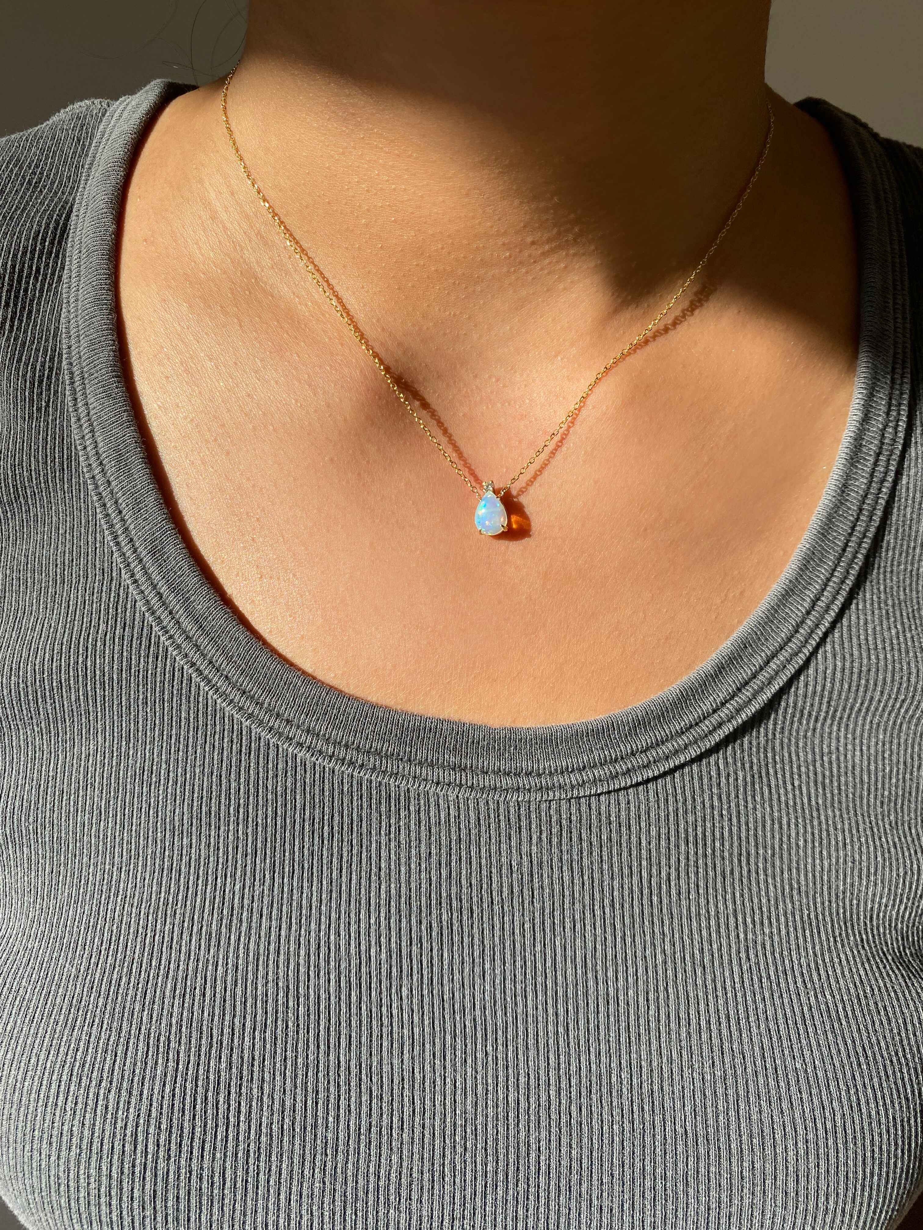 Dainty Pear Opal and Diamond Necklace