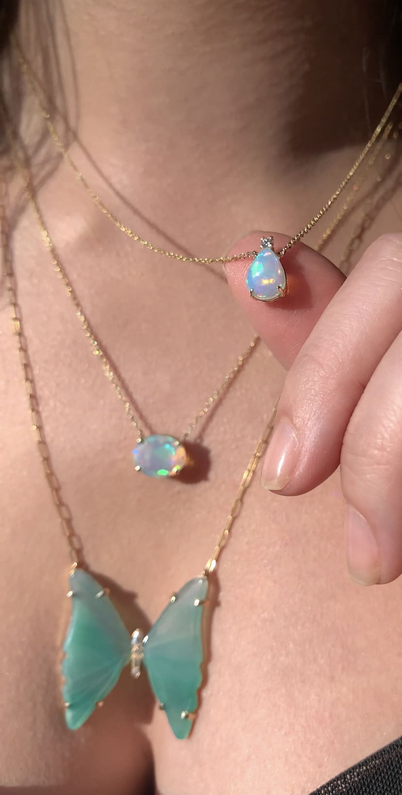 Dainty Pear Opal and Diamond Necklace