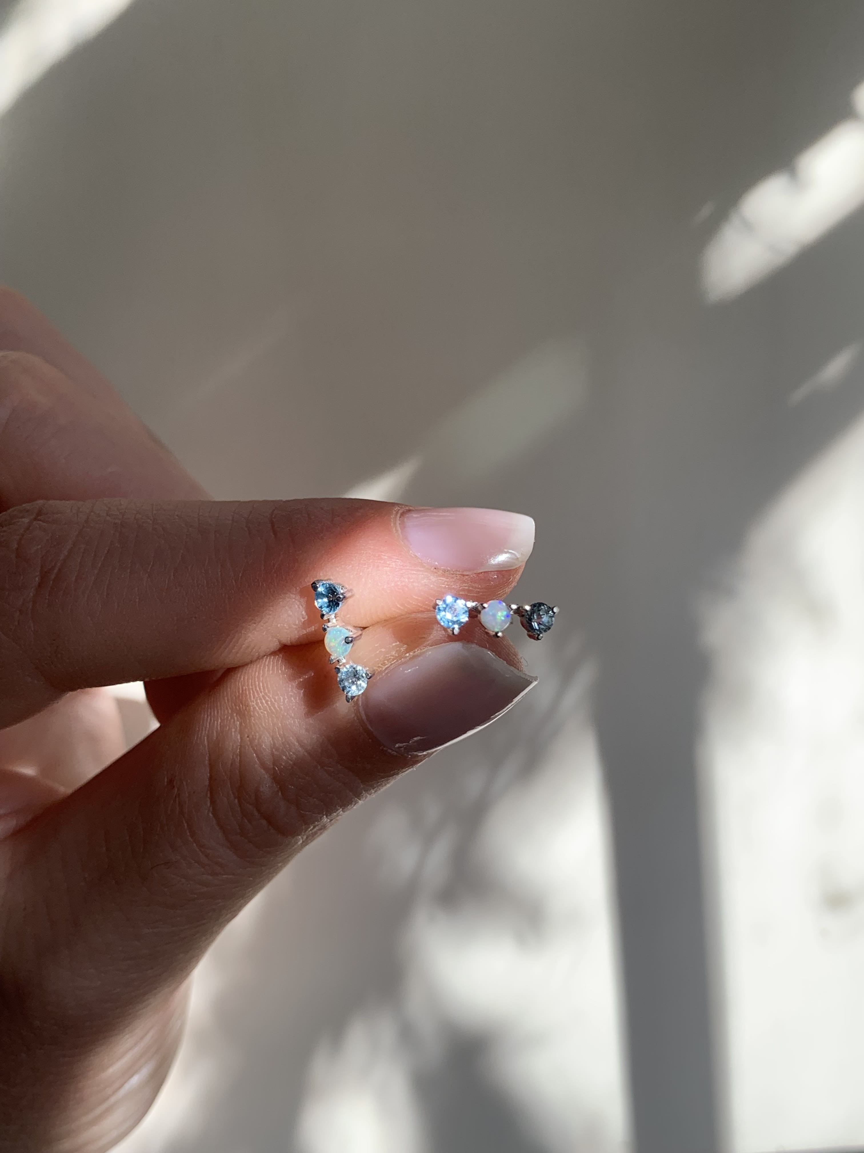 Opal Aquamarine and Blue Zircon Birthstone Earrings