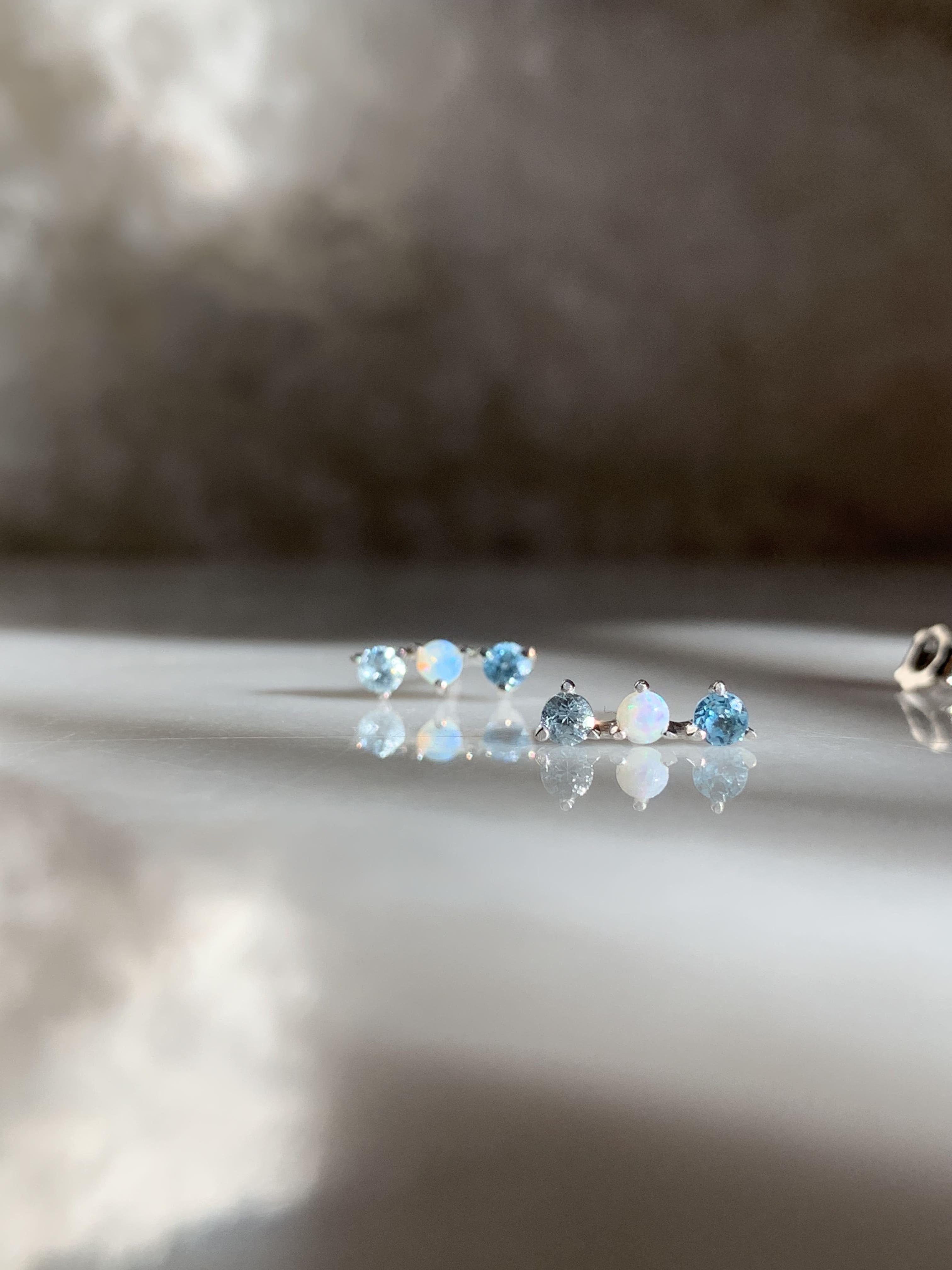 Opal Aquamarine and Blue Zircon Birthstone Earrings