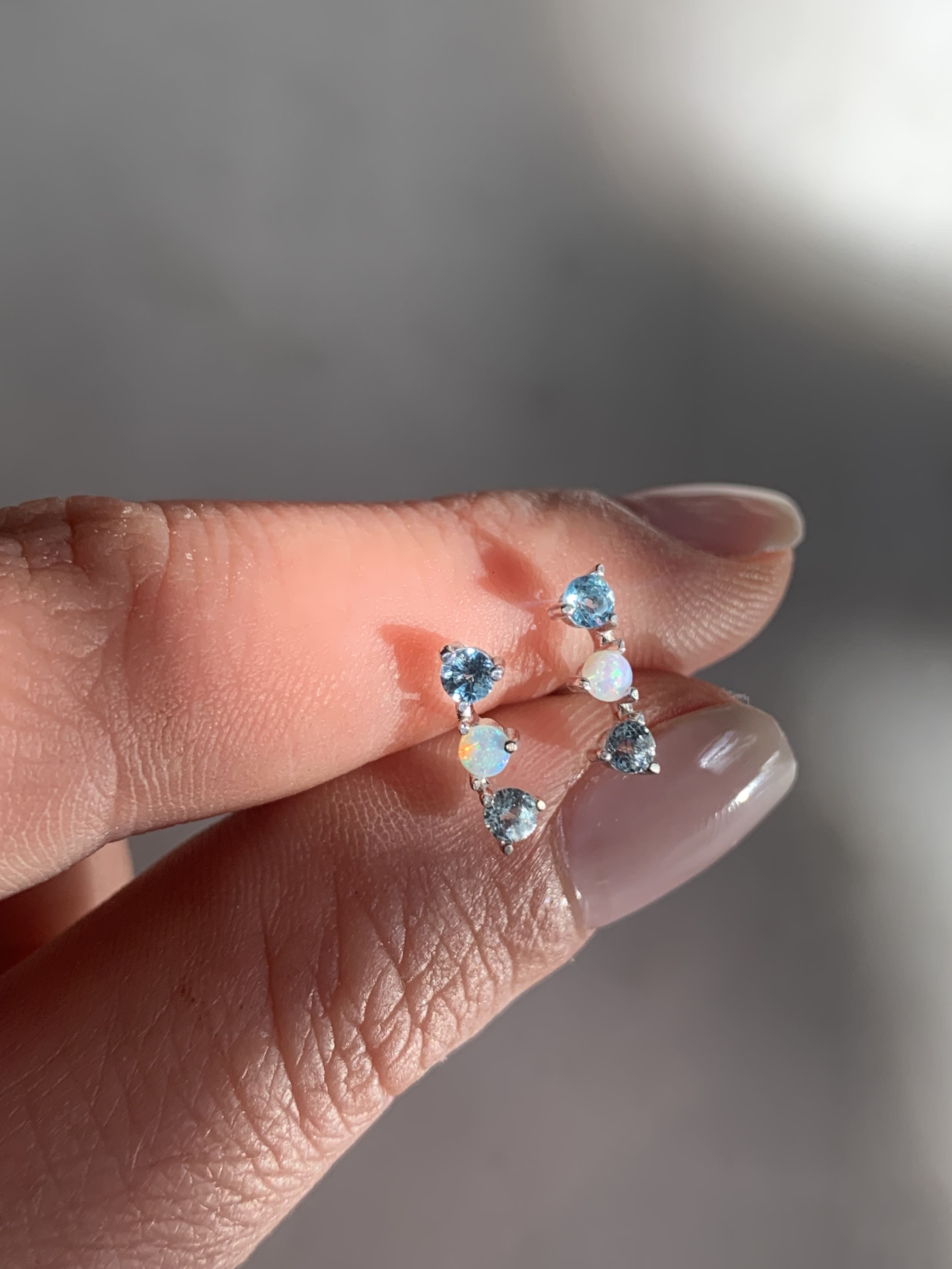 Opal Aquamarine and Blue Zircon Birthstone Earrings