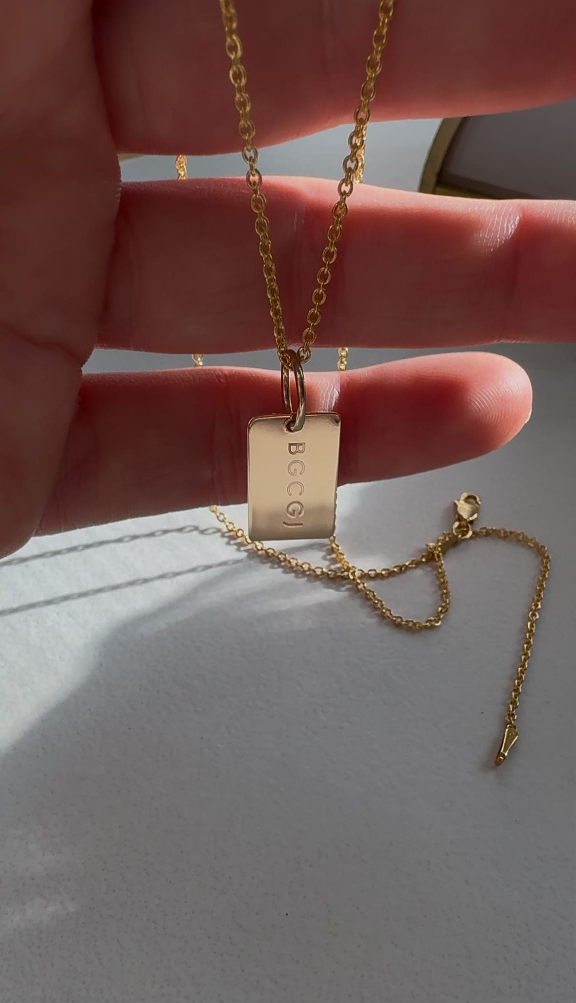Engravable 14k Gold Tag Charm Necklace