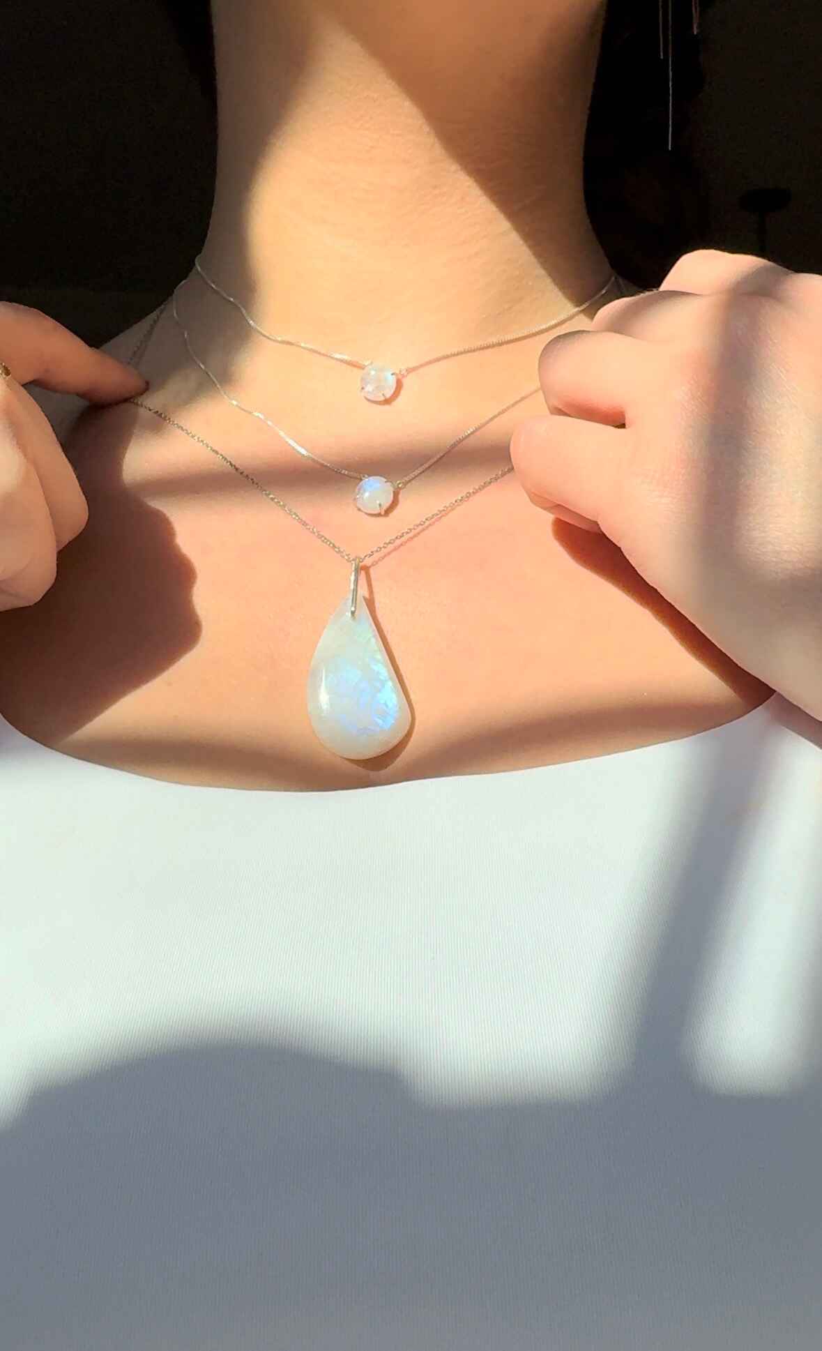 Solitaire Pear Moonstone Necklace