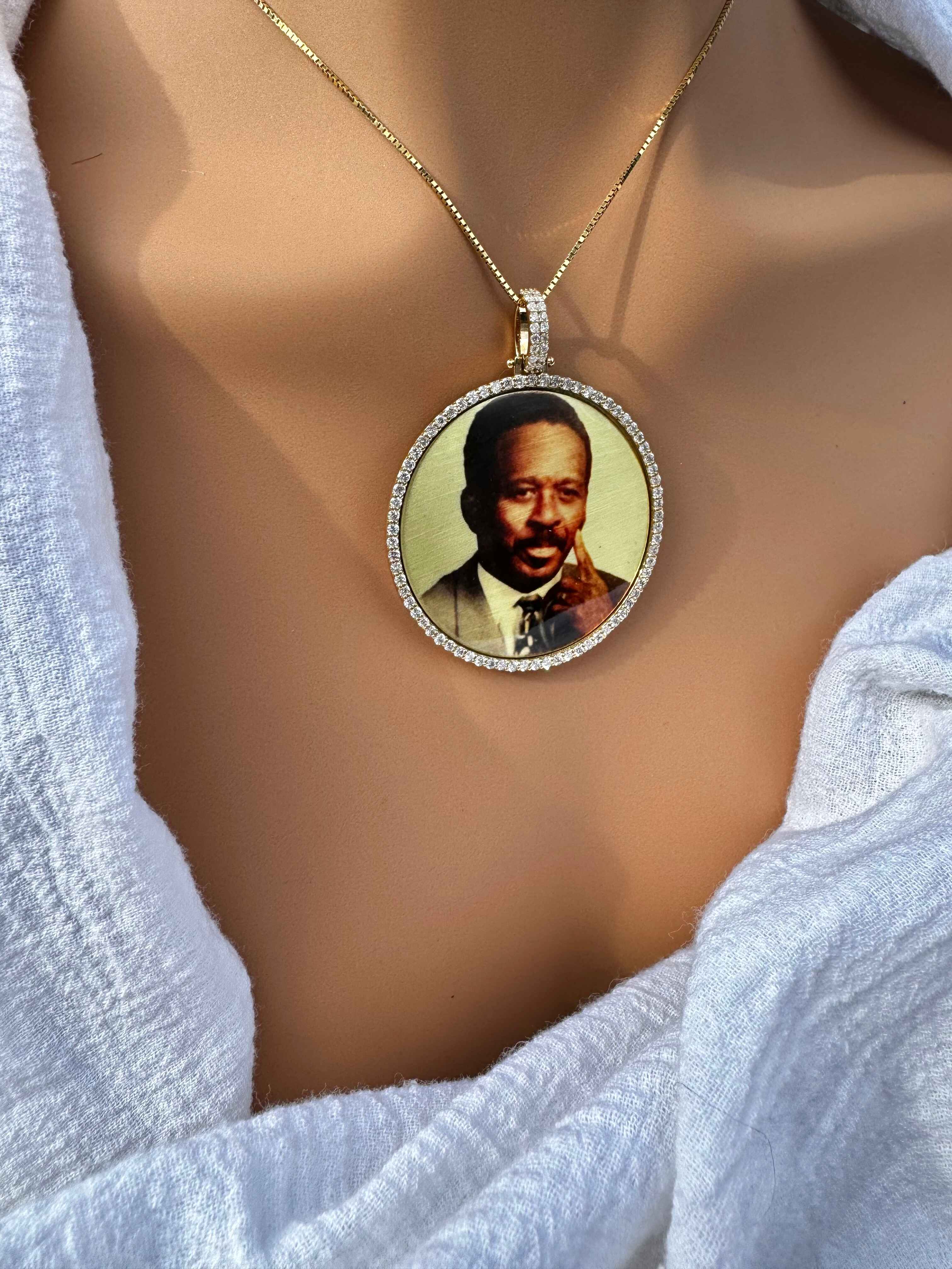 Large Diamond & Gold Photo Pendant Medallion