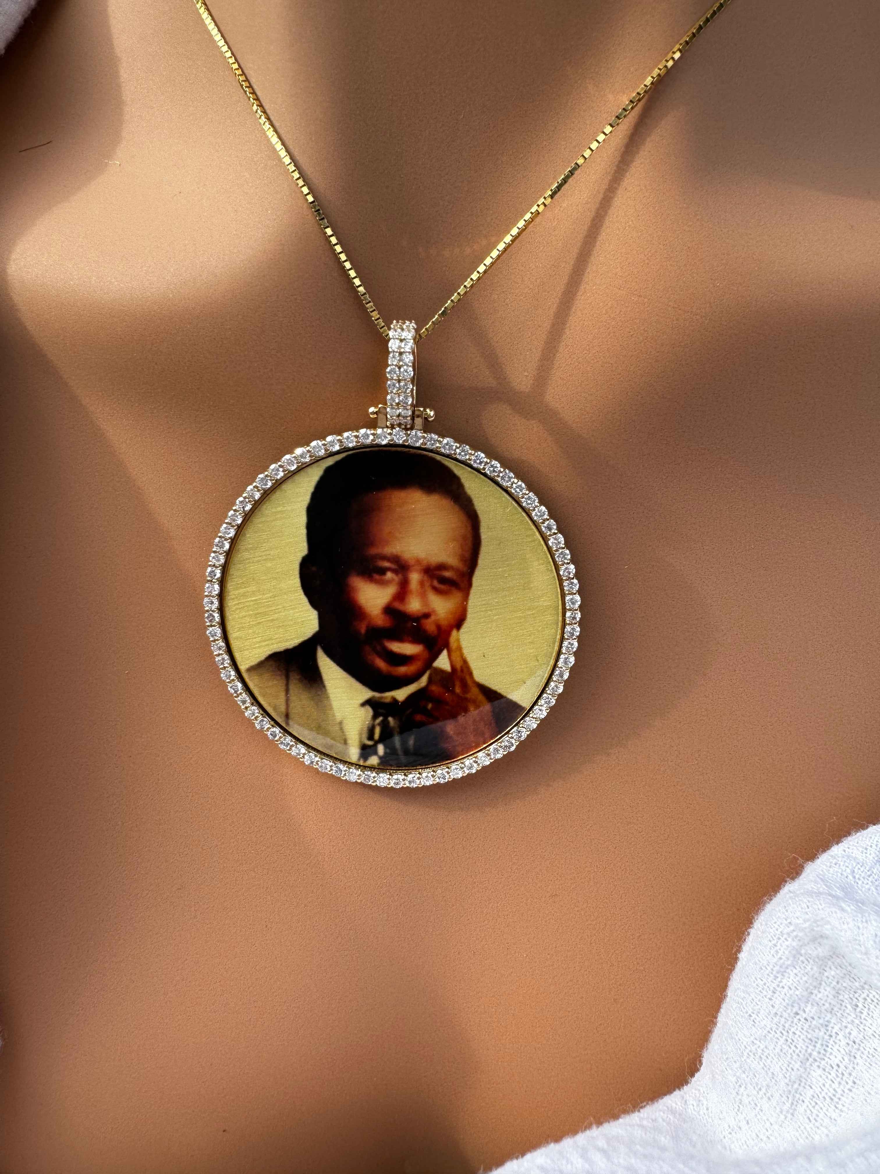 Large Diamond & Gold Photo Pendant Medallion