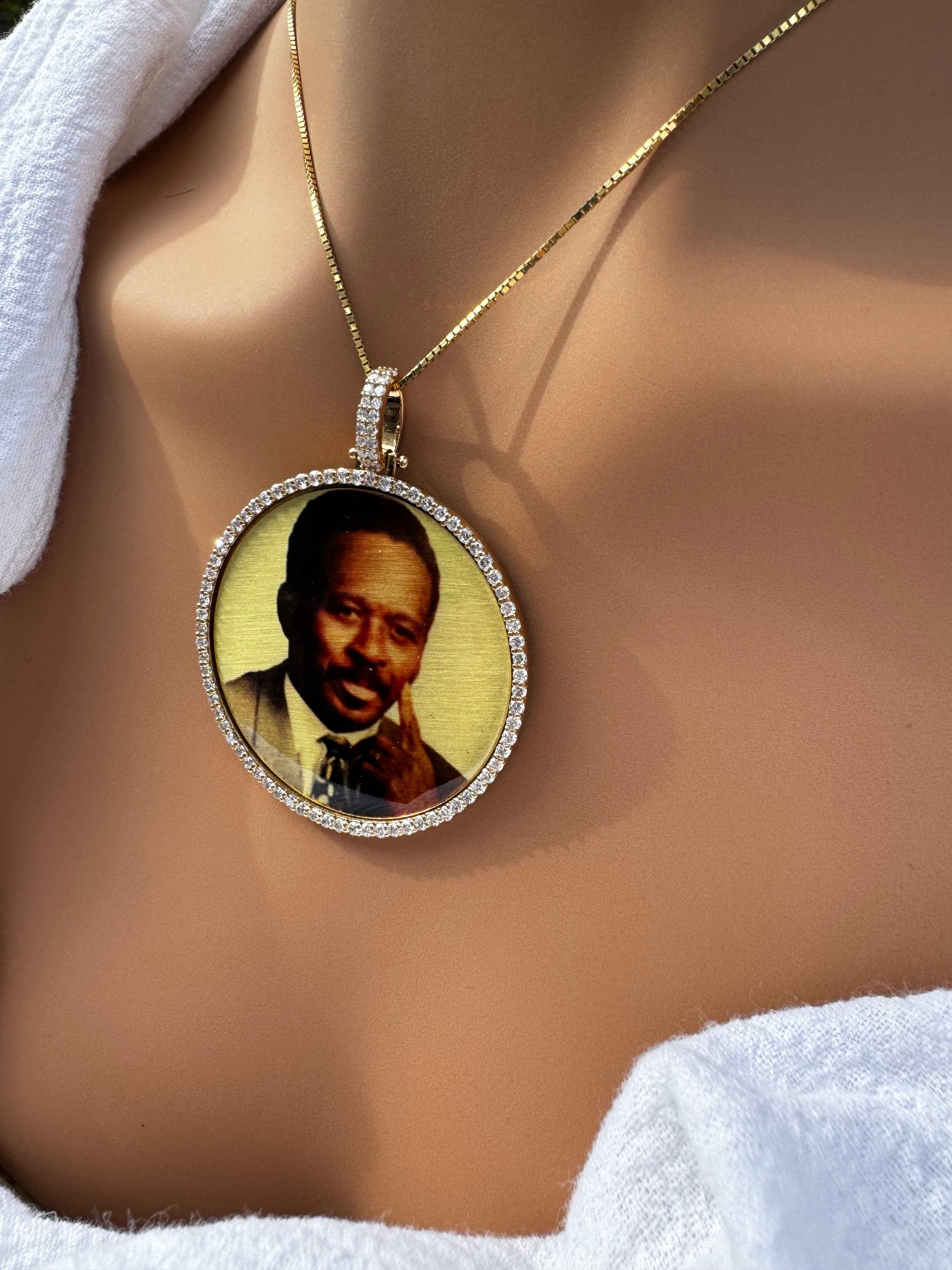 Large Diamond & Gold Photo Pendant Medallion