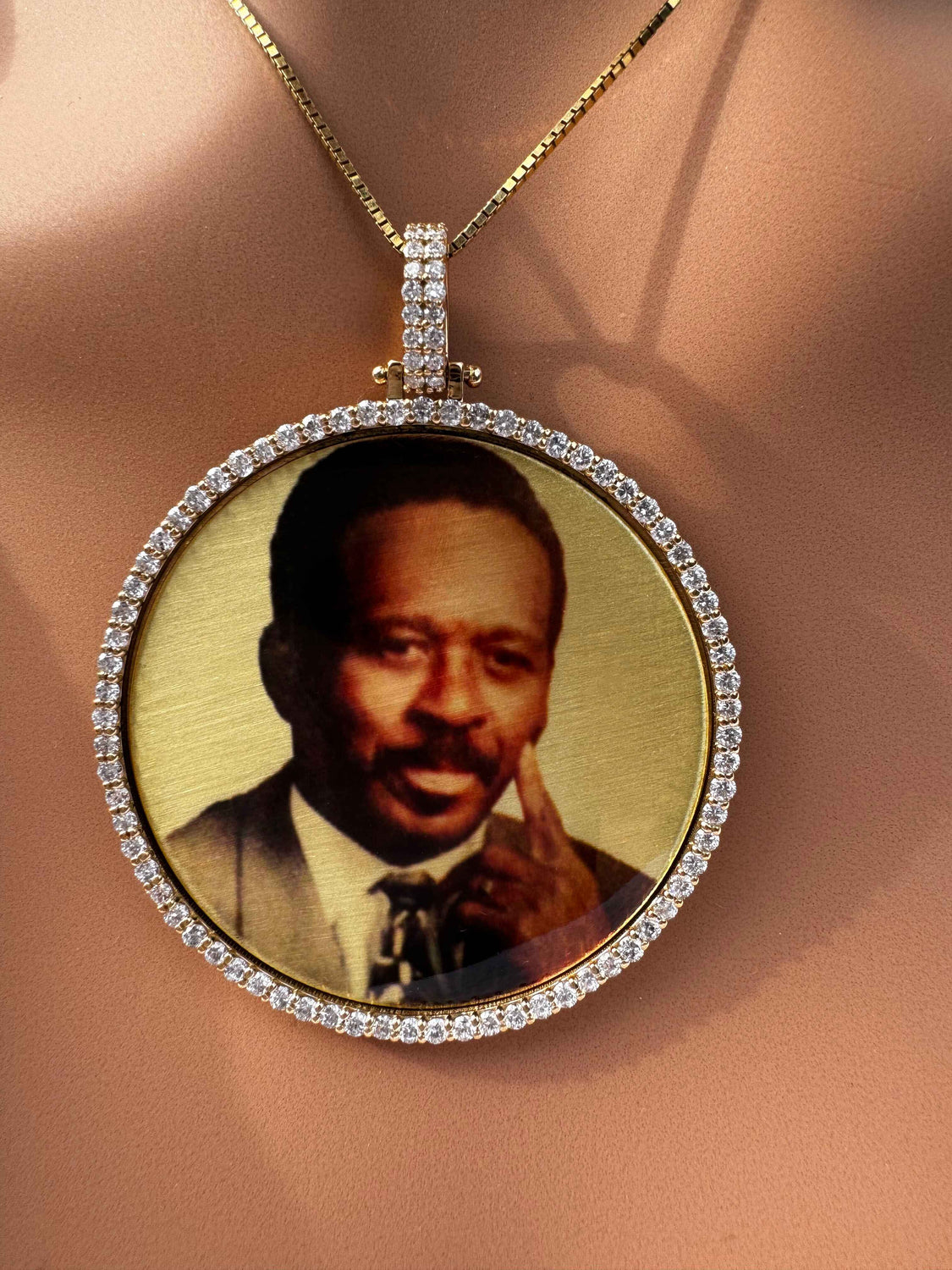 Large Diamond & Gold Photo Pendant Medallion