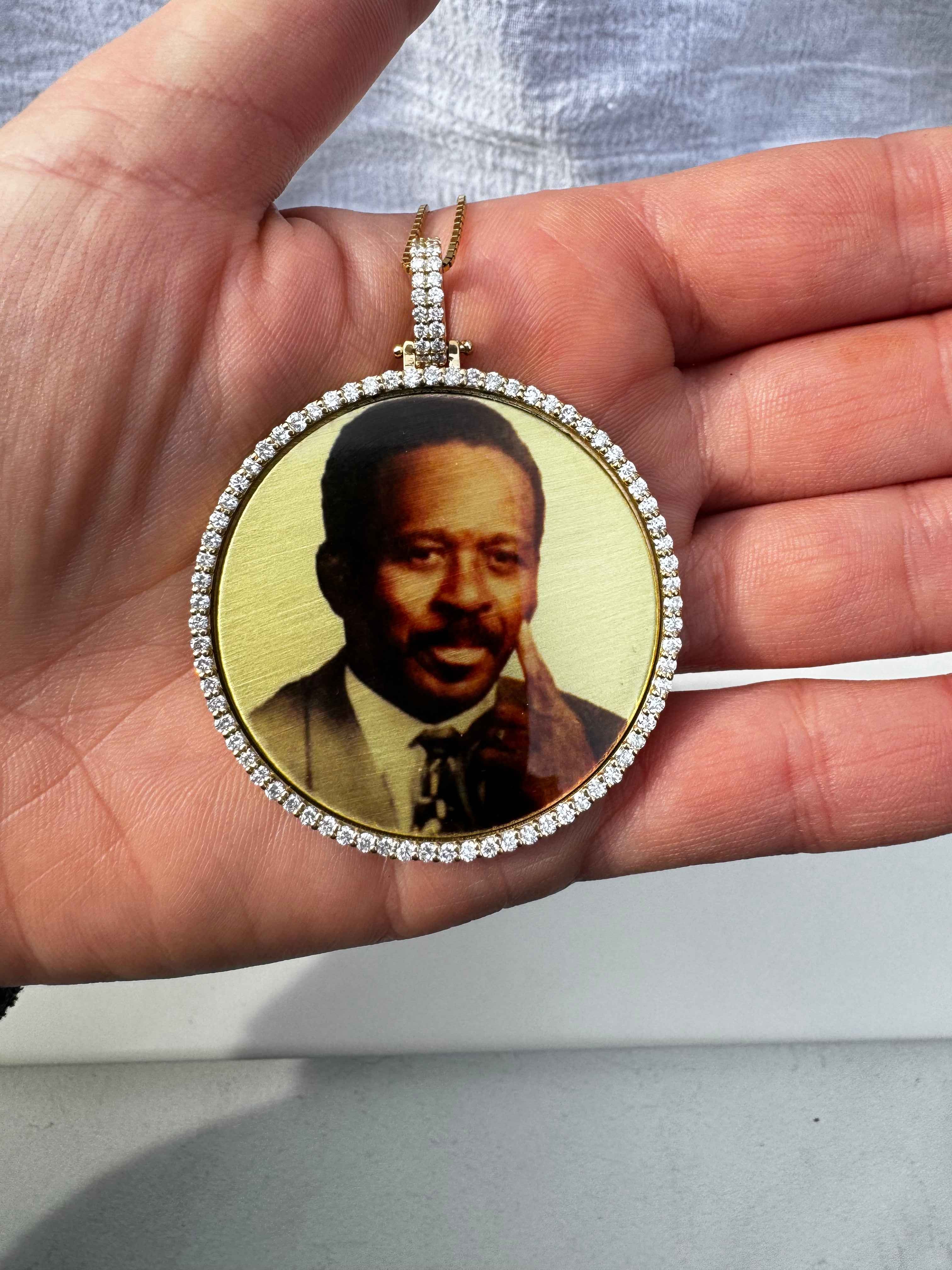 Large Diamond & Gold Photo Pendant Medallion